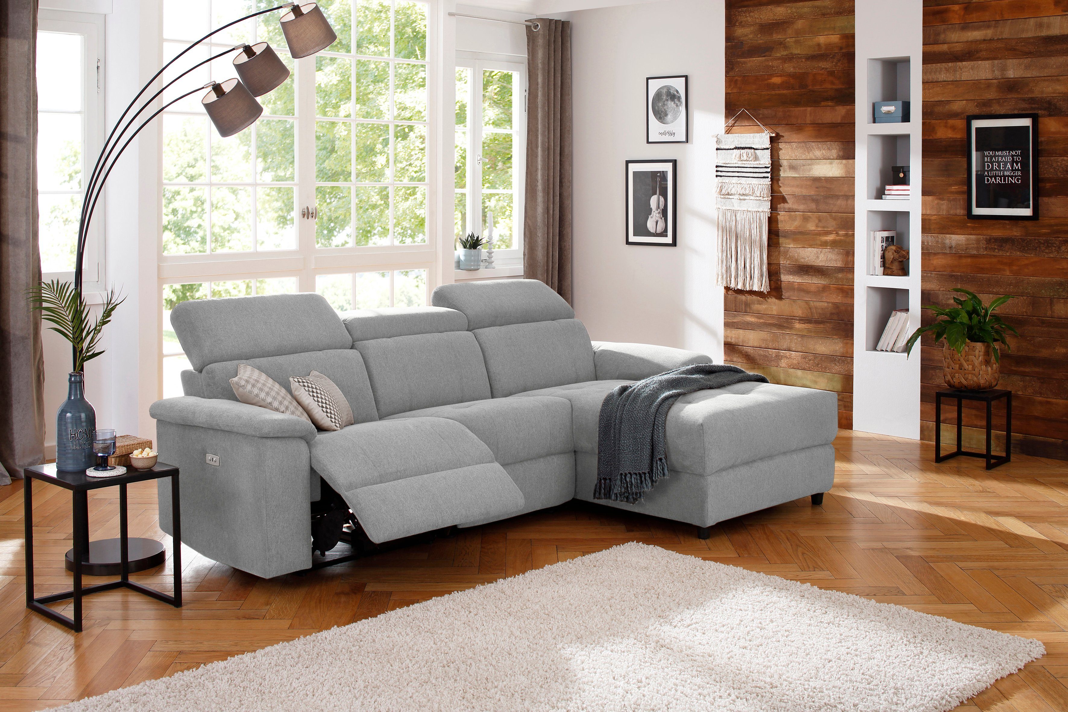 Home affaire Hoekbank Binado, L-vorm, met handmatige of elektrische relaxfunctie met usb-aansluiting