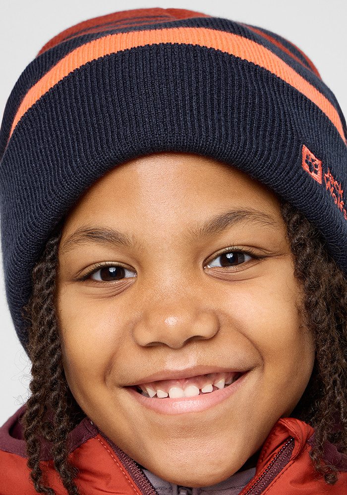 Jack Wolfskin Stripy Knit Beanie Kids Tricotmuts Kinderen S blue night blue