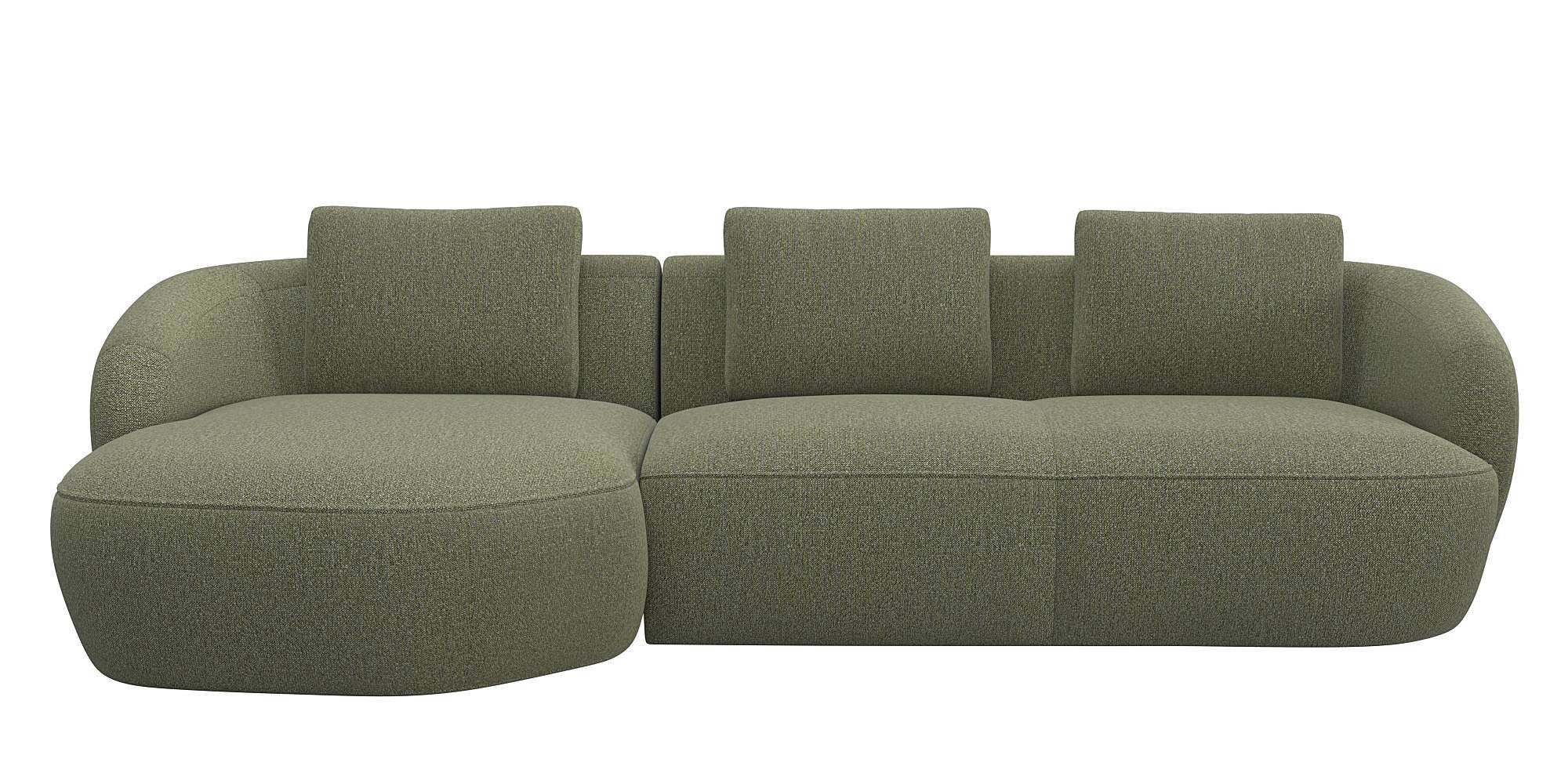 FLEXLUX Zithoek Torino, rond, L-vorm, bankhoek met recamière, longchair-sofa groen, zithoeken, Chaiselongue links