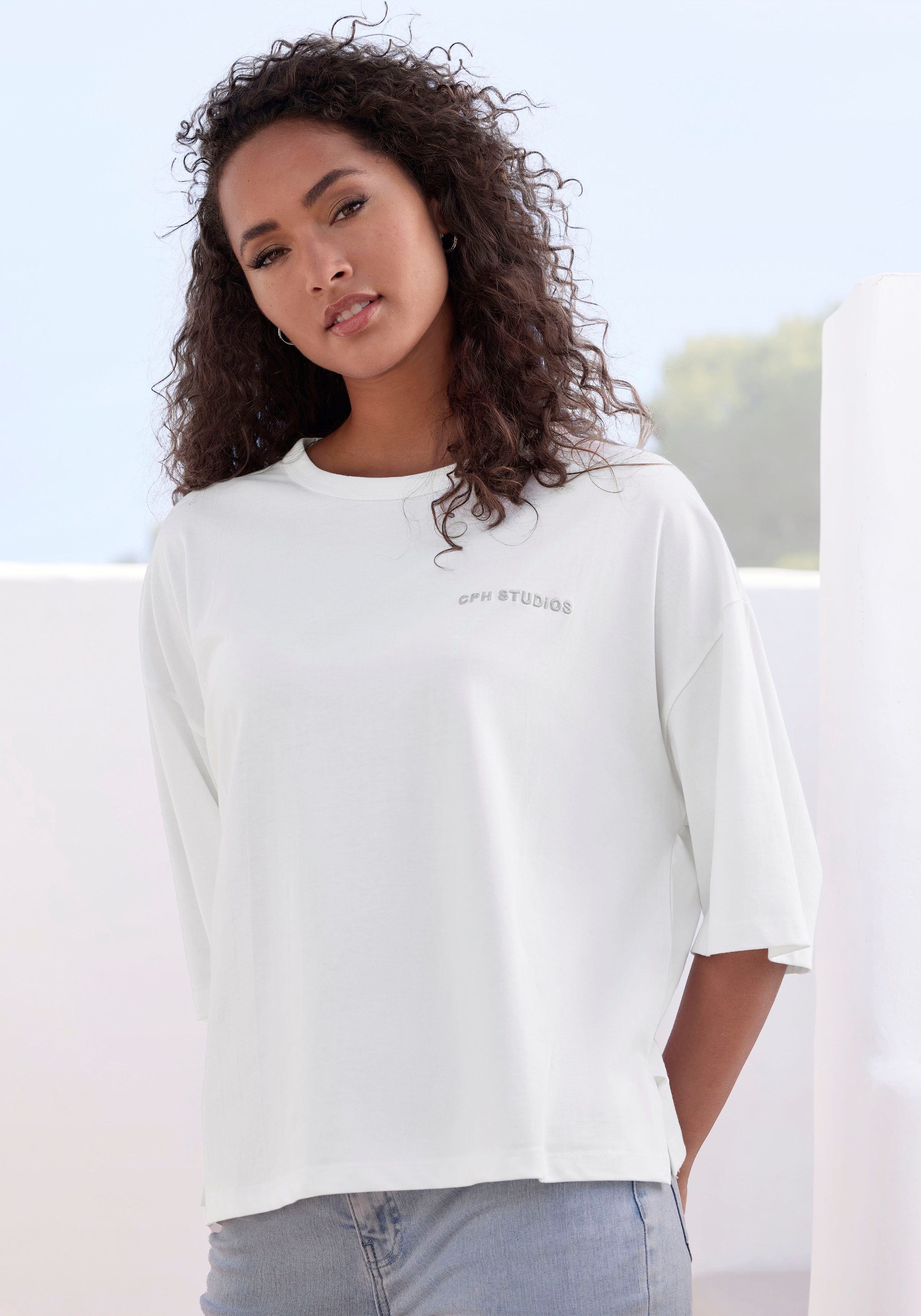 OTTO Copenhagen Studios Oversized shirt Met hoogwaardige logoborduring van zware biologische katoen kwaliteit dames t-shirts maat L (40) wit