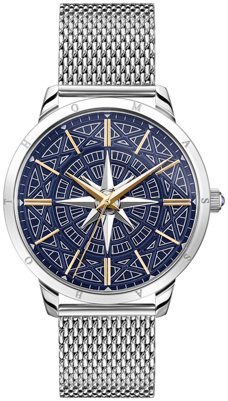 THOMAS SABO Kwartshorloge REBEL SPIRIT KOMPASS Horloge, dames, heren, onyx- of lapis lazuli-stenen, stalen band