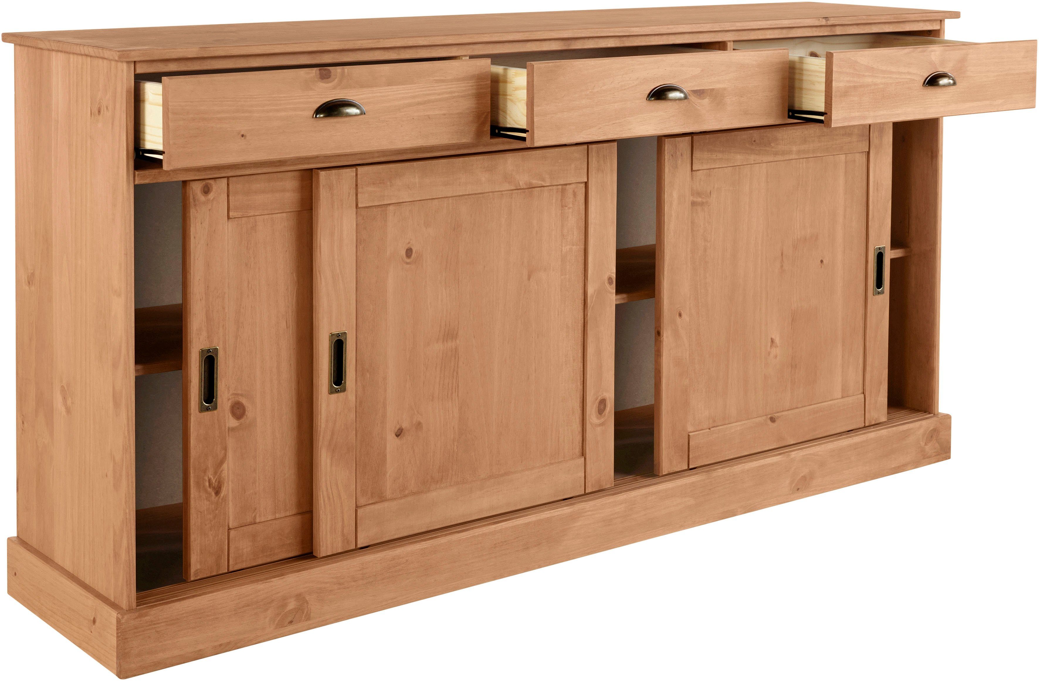 Home affaire Dressoir Schröder Commode, 3 schuifdeuren, 3 lades, van massief dennenhout
