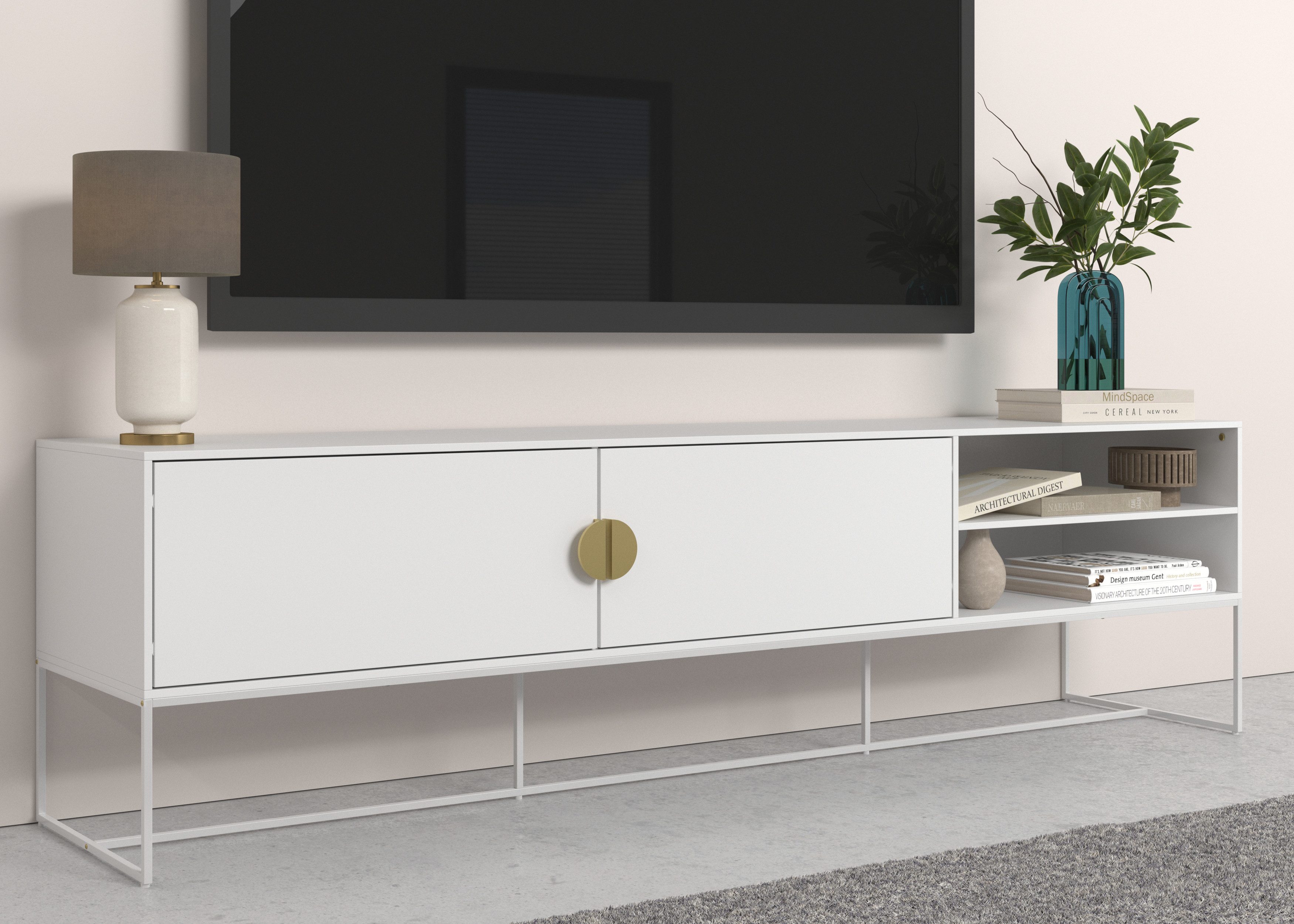 Places of Style Tv-meubel Abito Commode met kabeldoorvoer, inlegplank, breedte 180 cm lowboards wit