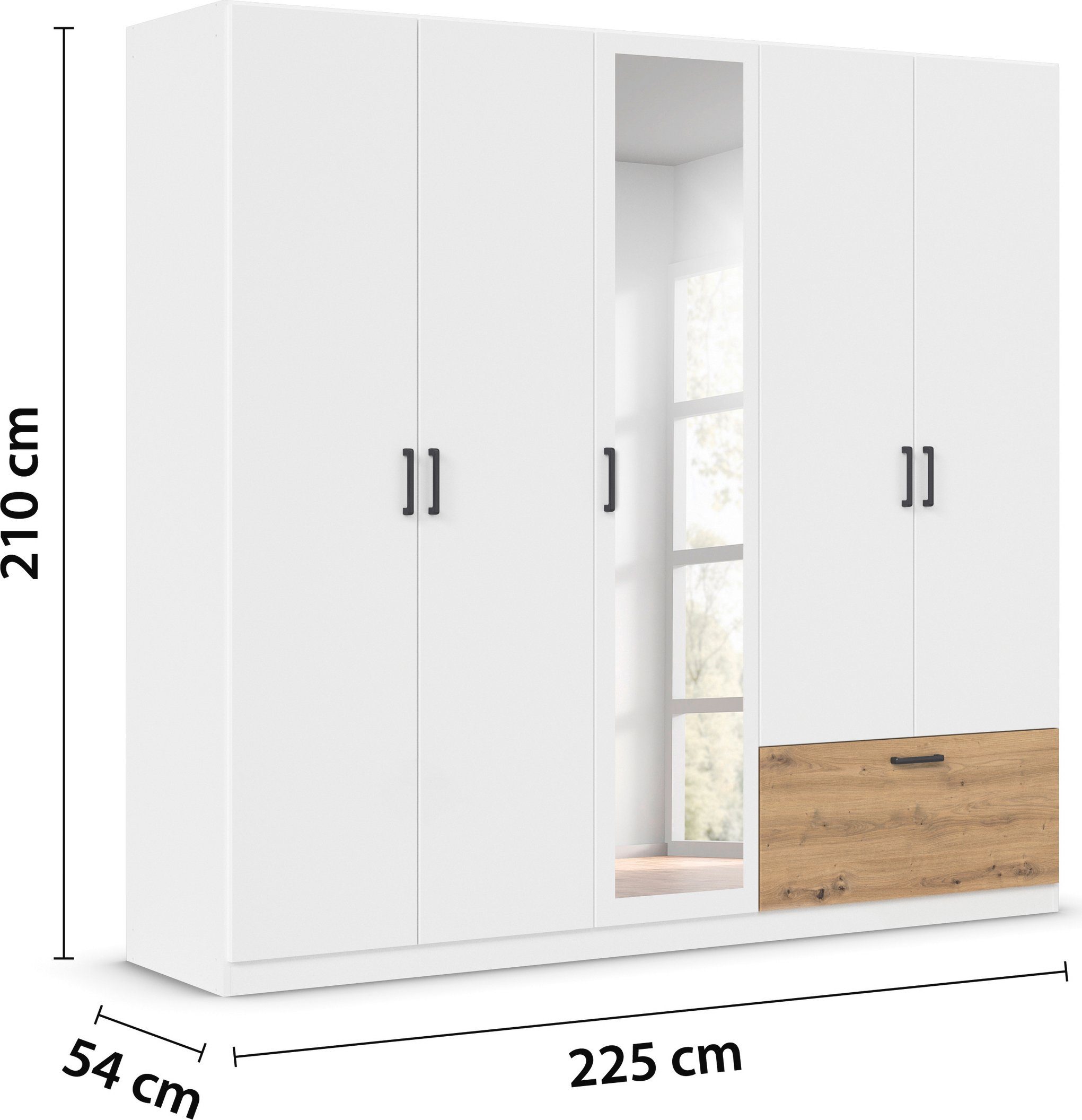 rauch Draaideurkast Kledingkast kast garderobe waskast BARI met spiegel met lades aan de buitenkant, moderne greep in grijs metallic made in germany