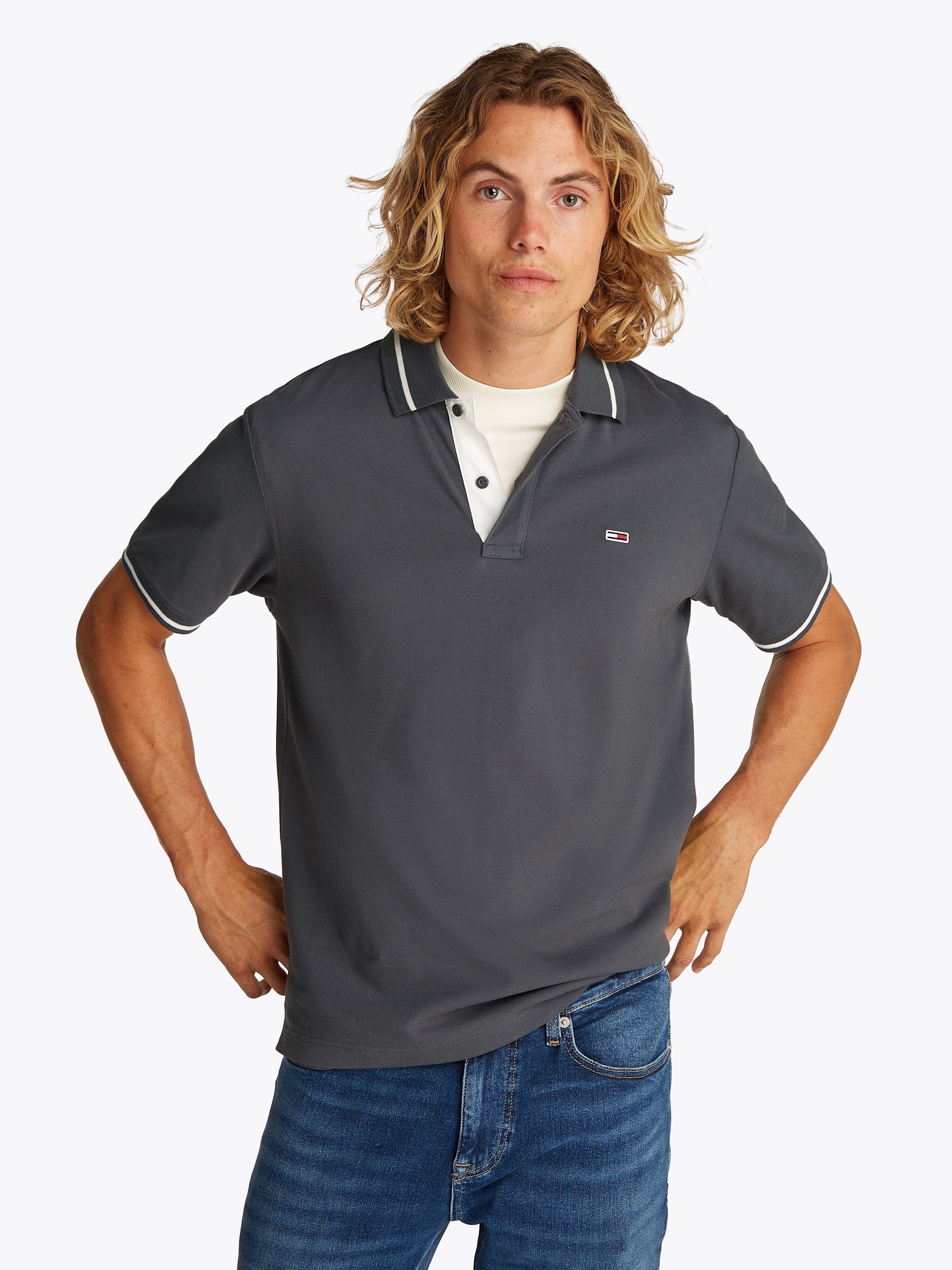TOMMY JEANS Poloshirt TJM REG TIPPED POLO met gestreepte details heren poloshirts maat XXXL grijs