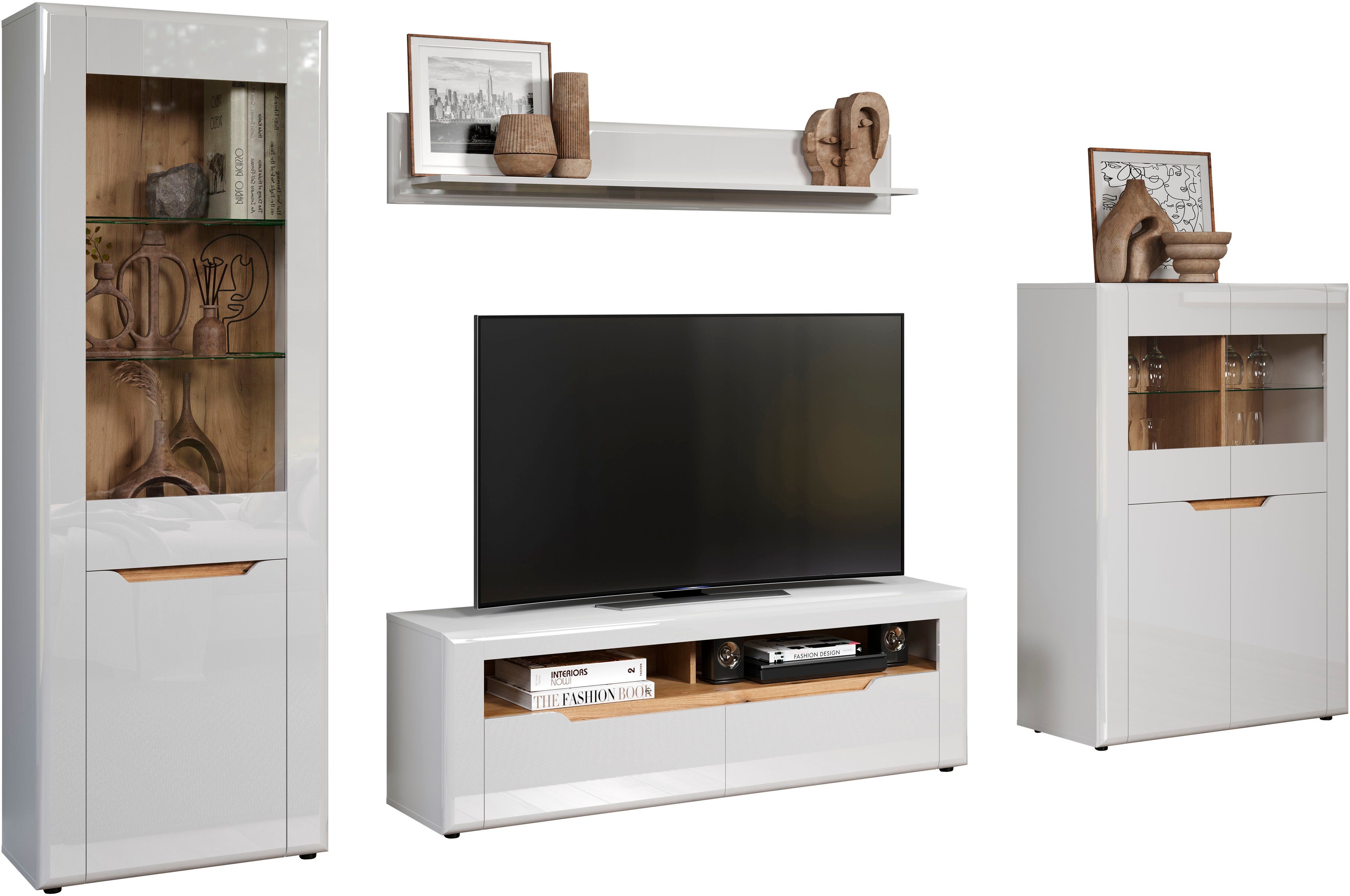 INOSIGN Wandmeubel Graz Afm. gemonteerd (B/D/H in cm): 341x40x192 - hoogglansfronten (complete set, 4-delig)