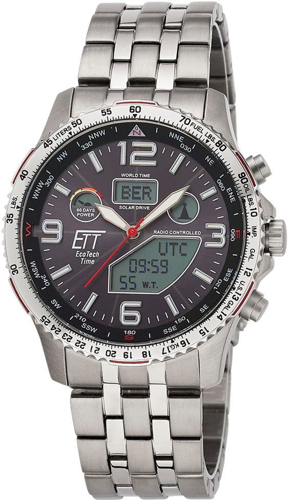 ETT Radiografische chronograaf Professional World Timer Polshorloge, herenhorloge, solar, titanium, datum, stopwatchfunctie