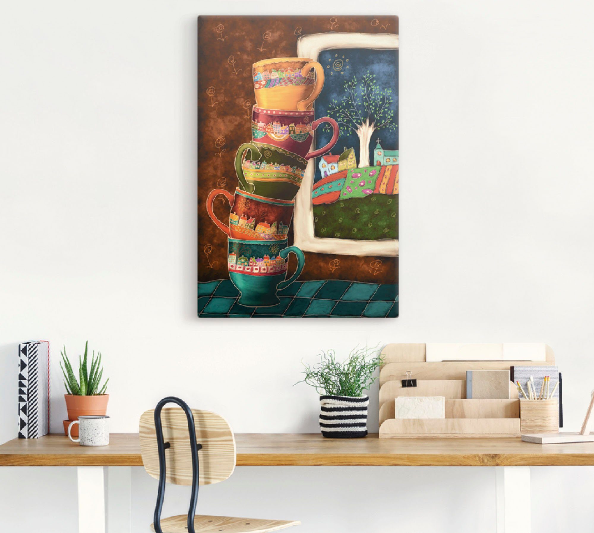 Artland Artprint Vrolijke koffiekopjes als artprint van aluminium, artprint voor buiten, artprint op linnen, poster, muursticker