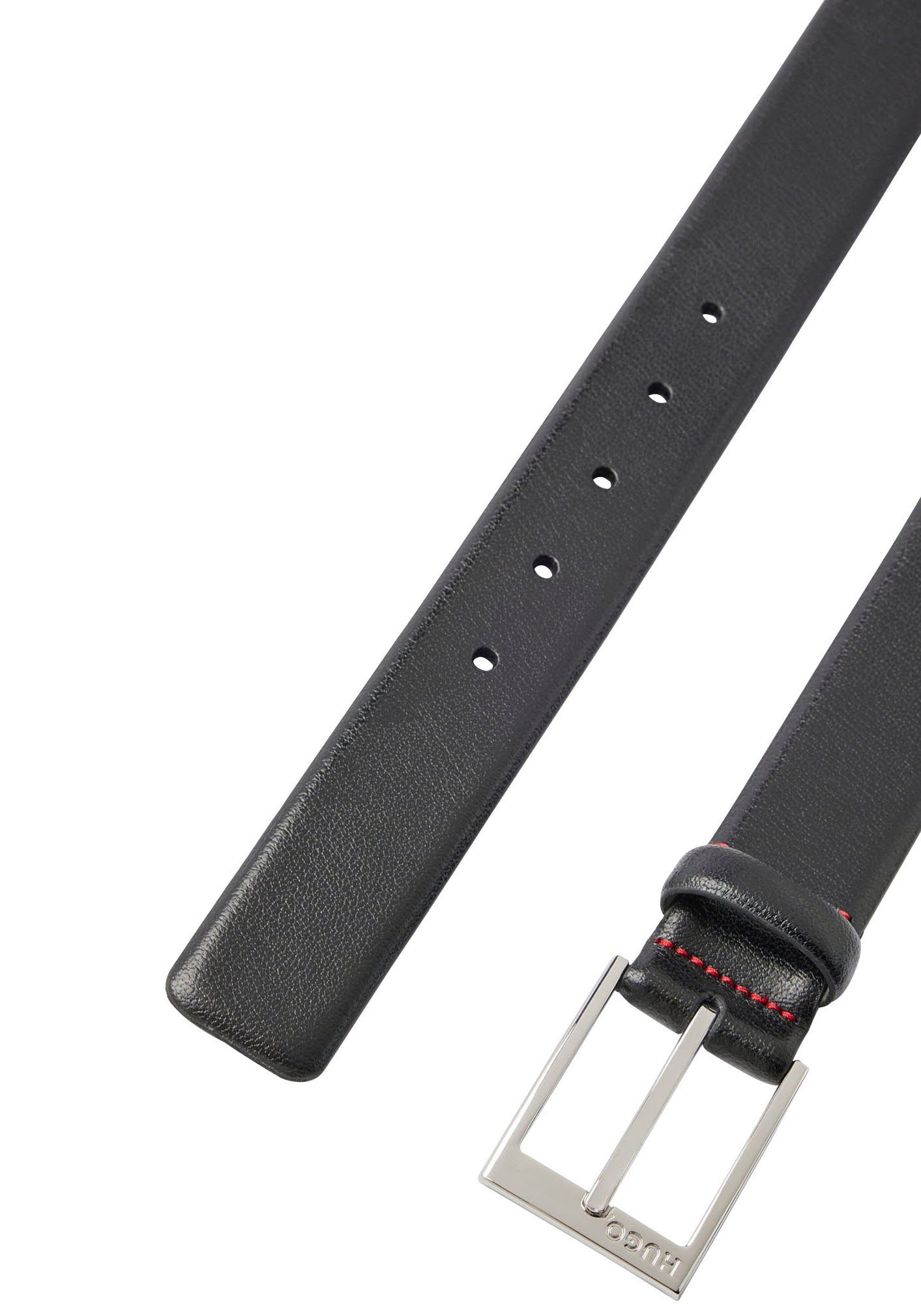 HUGO Leren riem geweven met logo-sluiting, glanzende zilverkleurige details