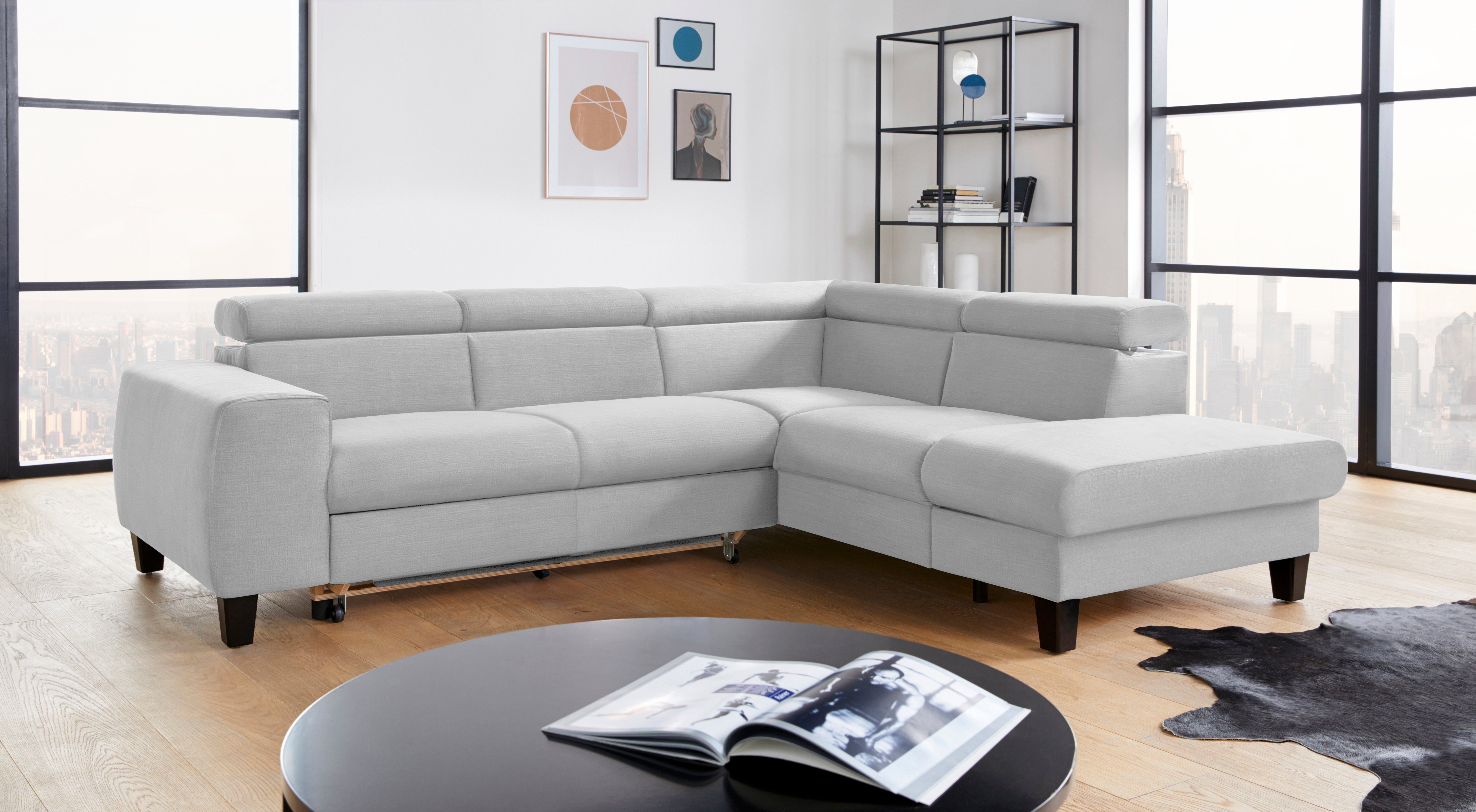 COTTA Hoekbank Morven L-vorm met hoofdeindeverstelling keuze met bedfunctie, bedlade & draadloze oplader
