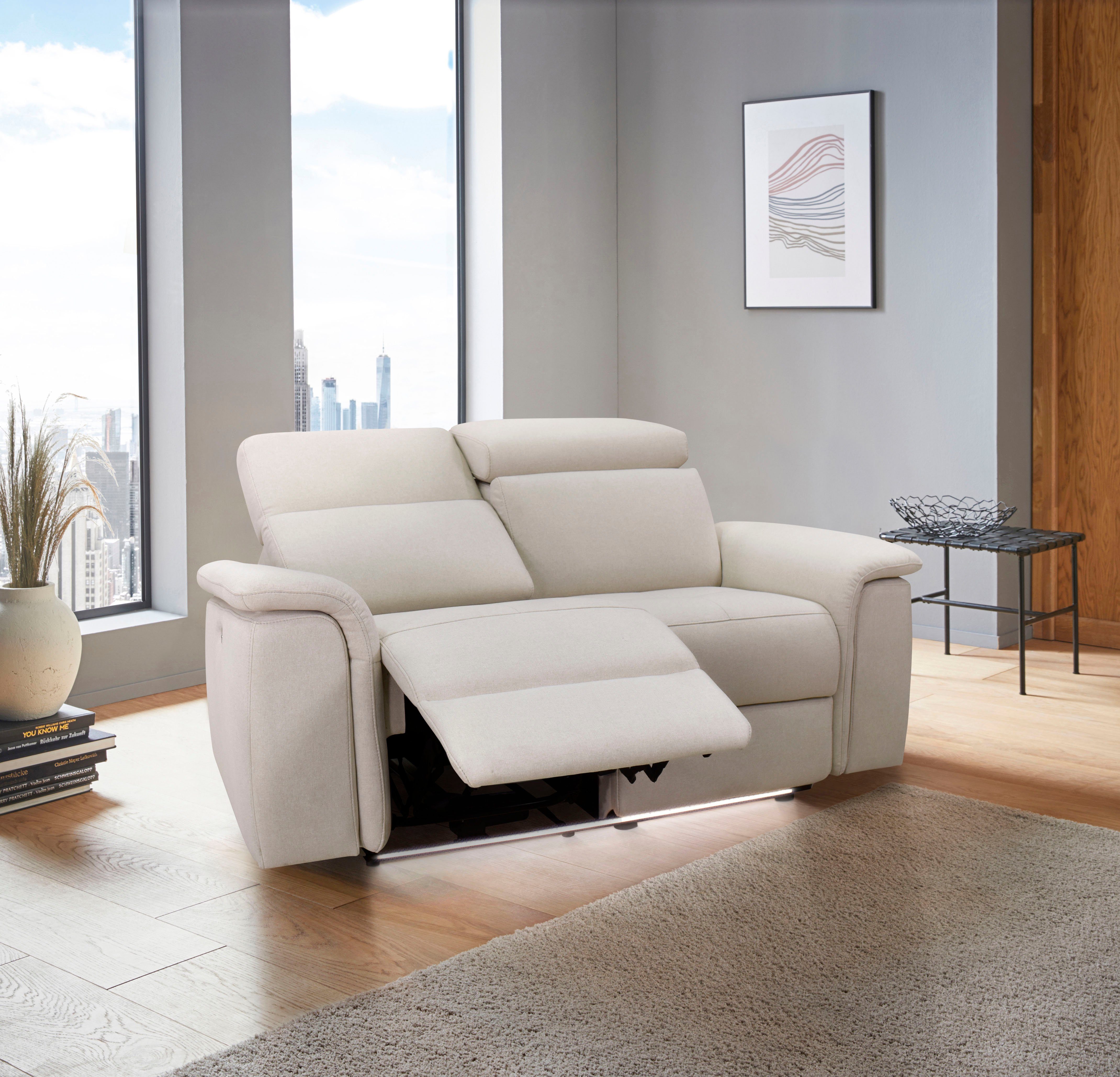 Places of Style 2-zitsbank Pareli 172 cm, handmatige en elektrische relaxfunctie USB, hoofdsteunverstelling, LED, in echt leer, kunstleer, web