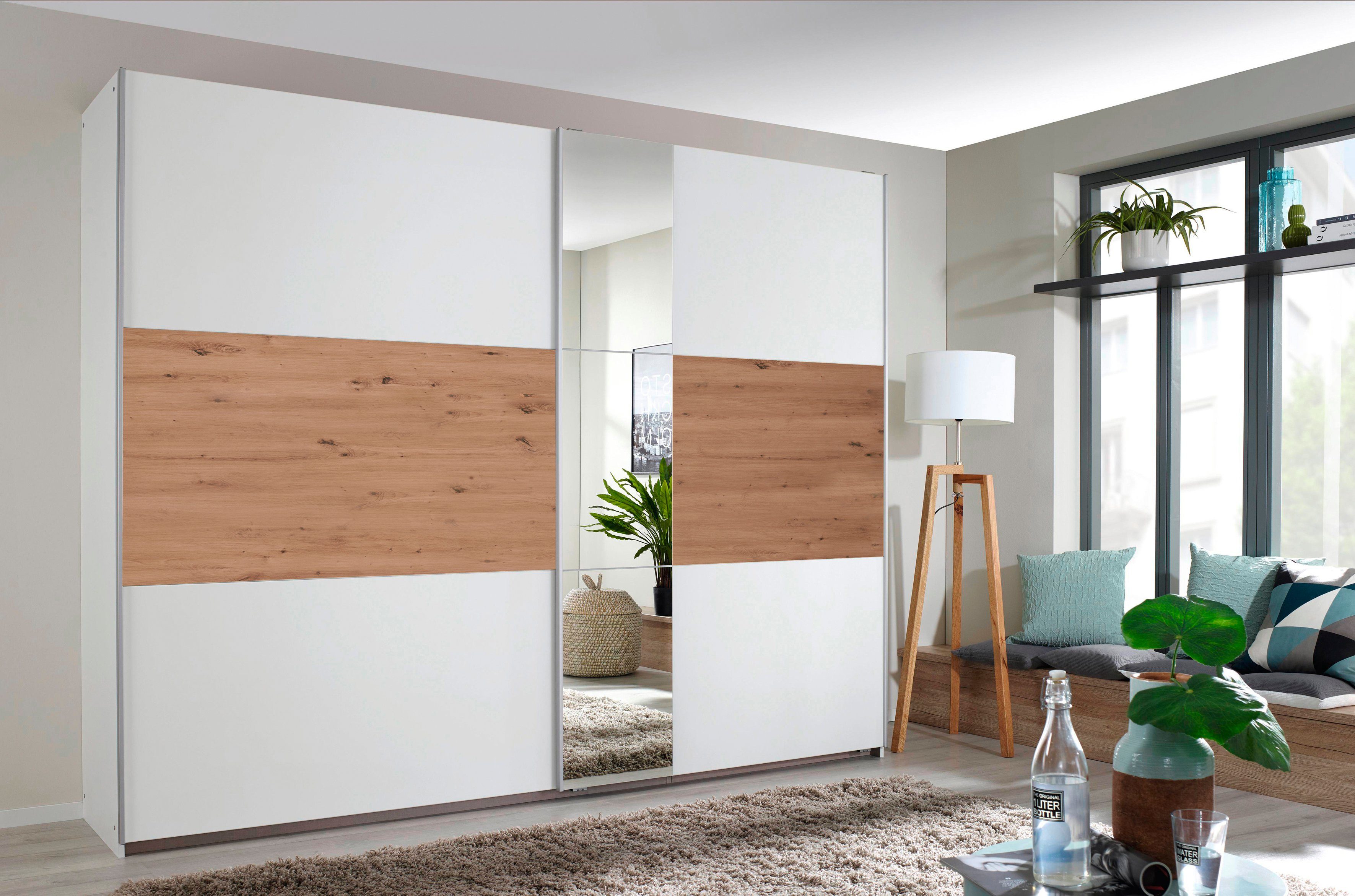 rauch Zweefdeurkast Kledingkast kast garderobe ASTANA met soepel lopende deuren inclusief 2 stoffen dozen en metalen grepen topseller made in germany