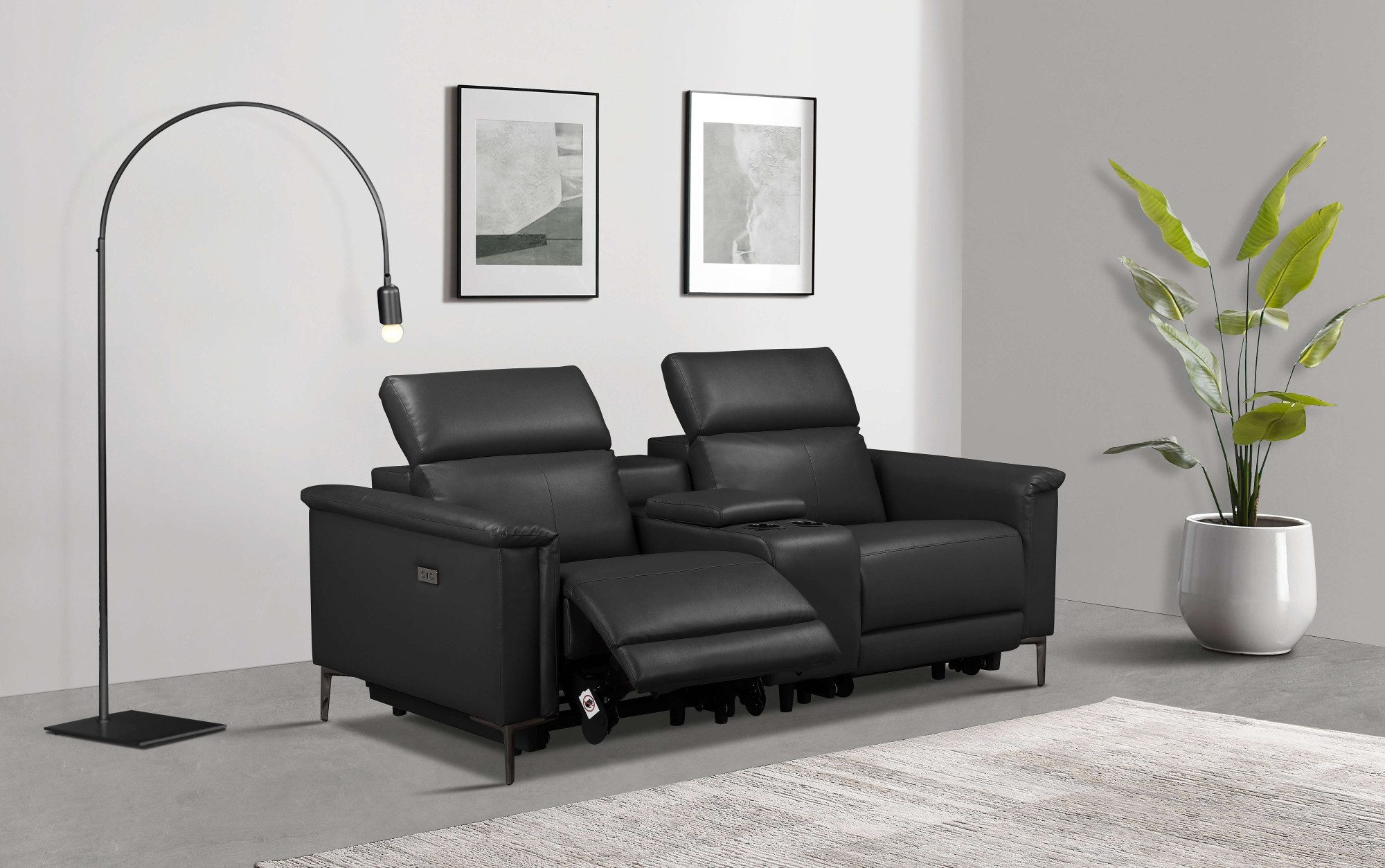 Places of Style 2-zitsbank Lund, 2-zits bioscoopbank, tv-fauteuil, multimedia-sofa, USB-A met elektrische of handmatige relaxfunctie, bekerhouder en opbergruimte