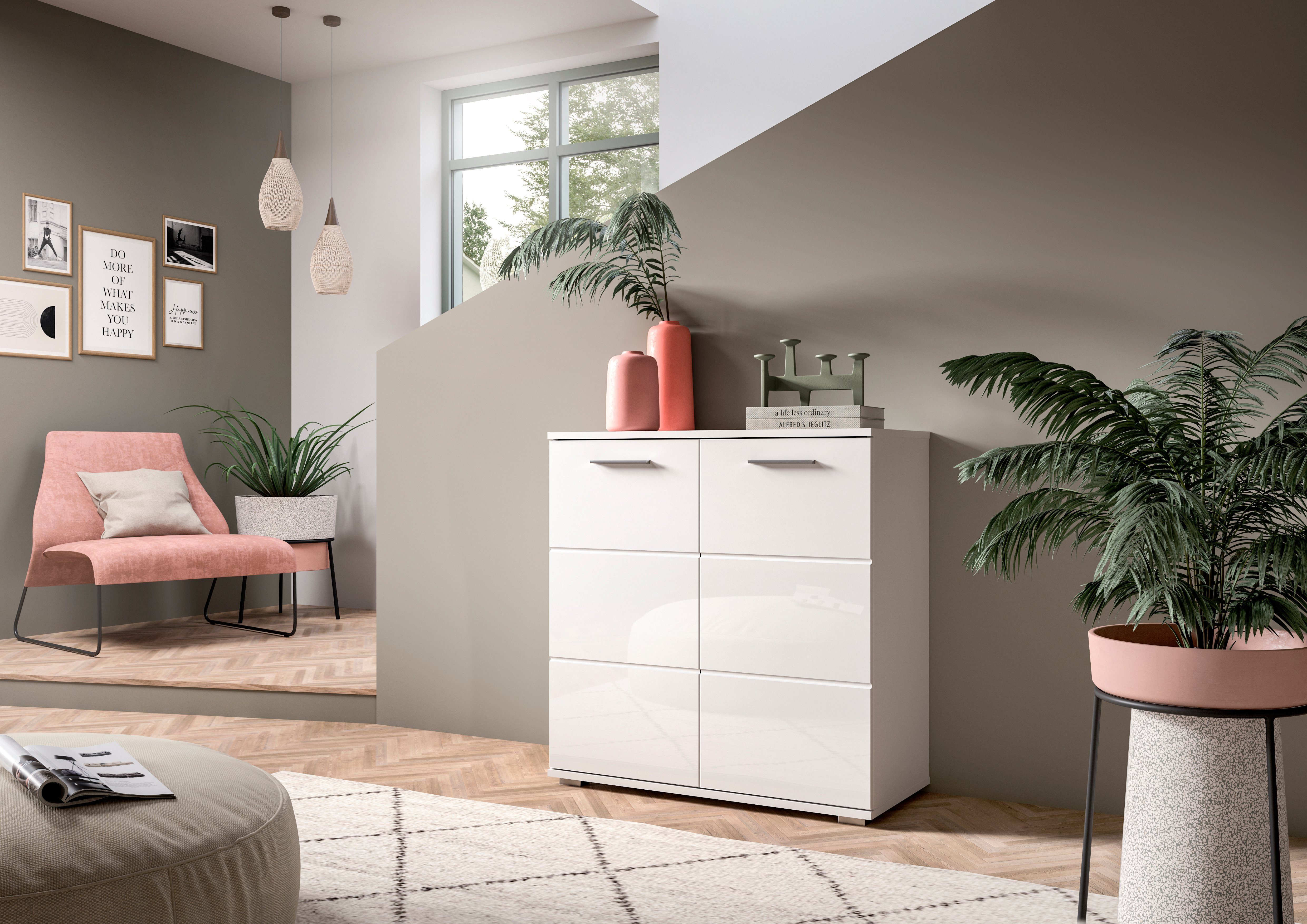INOSIGN Kast Valge, Breedte 80 cm, 2 Deuren, 2 Planken, 3 Vakken Front-groeffreesing, schoenenkommode, buffetkast, kast, sideboard dressoirs wit