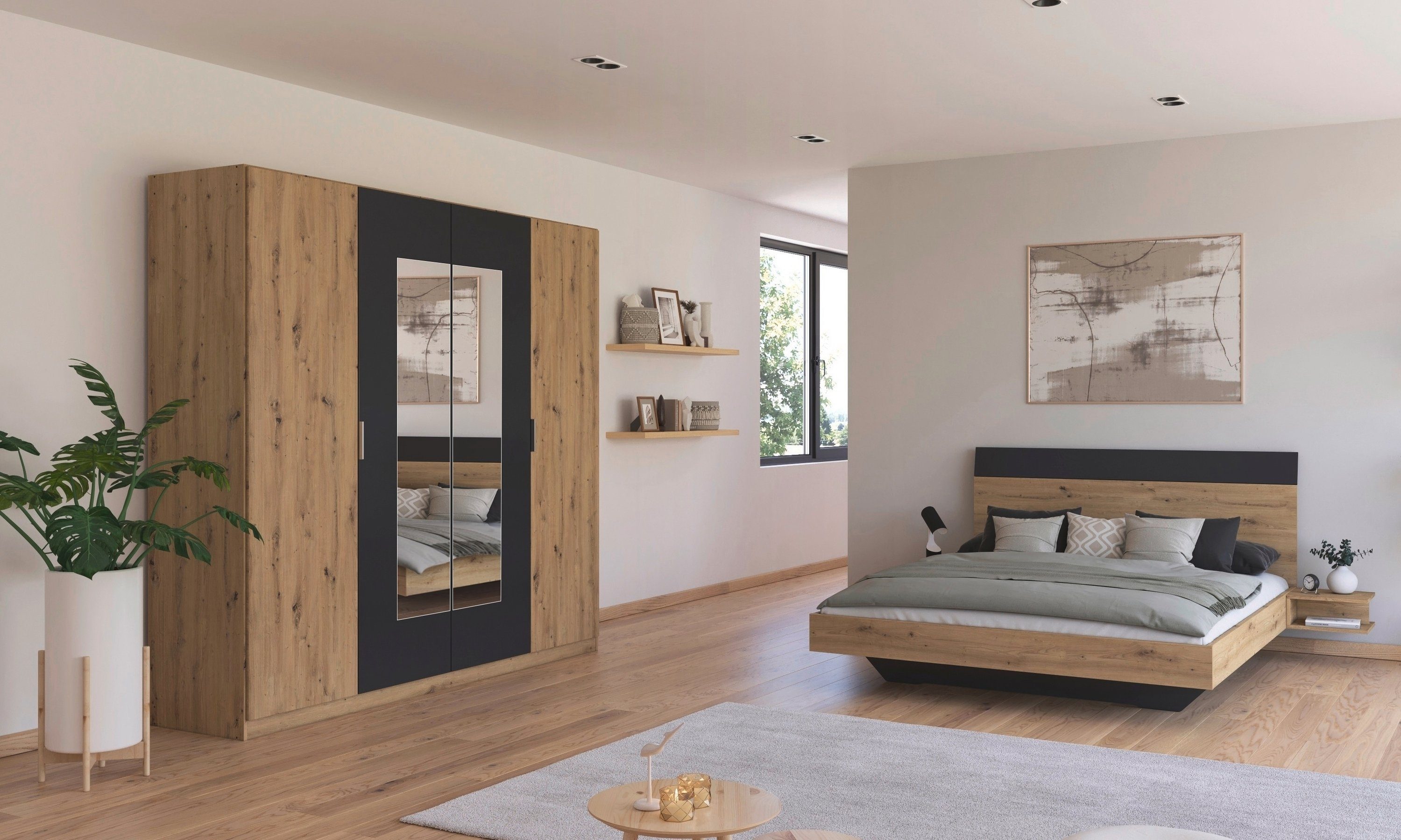 rauch Slaapkamerserie Monza met draaideurkast breedte 226 cm, bedcombinatie in 2 breedtematen