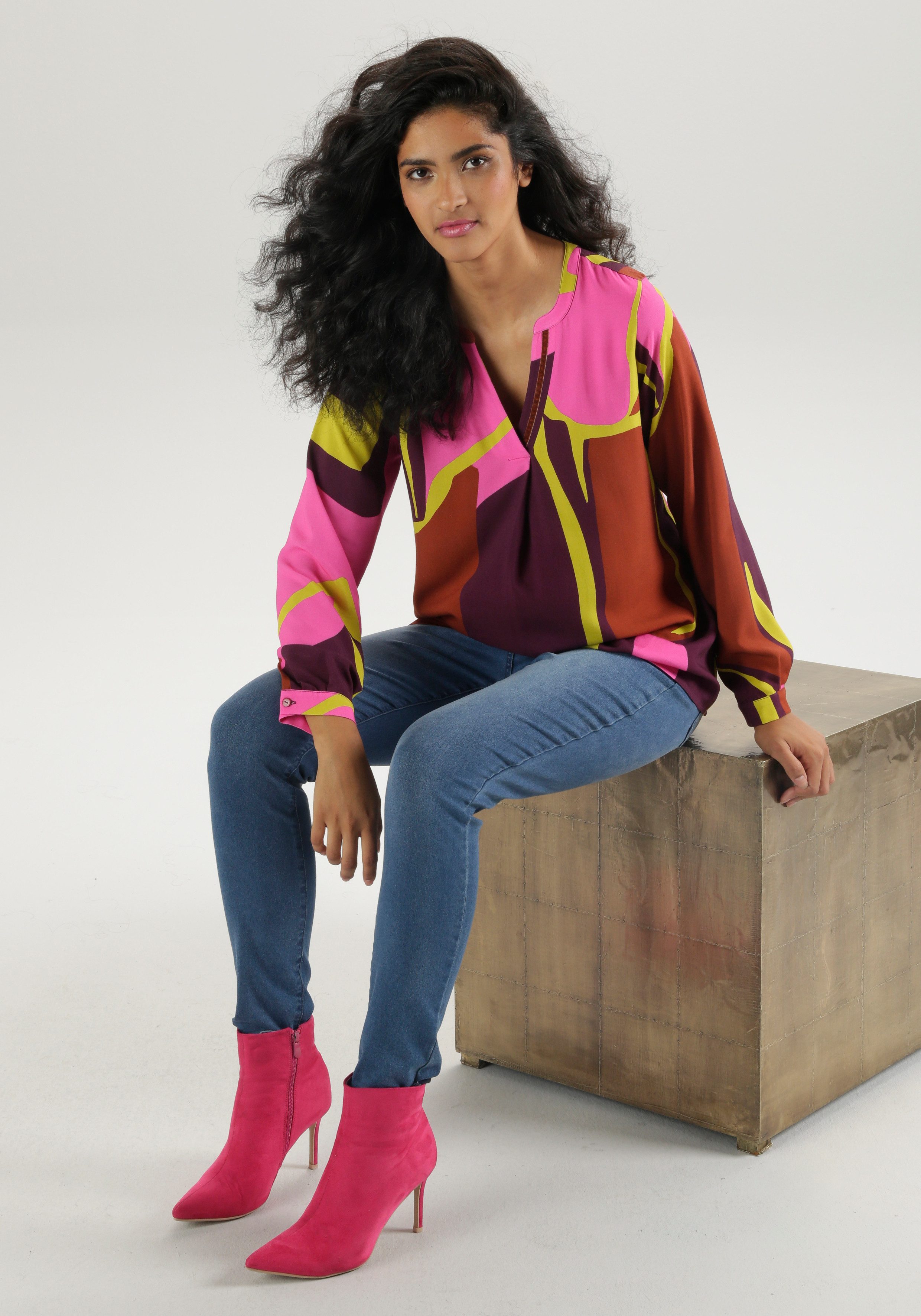 Aniston SELECTED Blouse zonder sluiting met licht glanzend fluwelen band aan de halslijn
