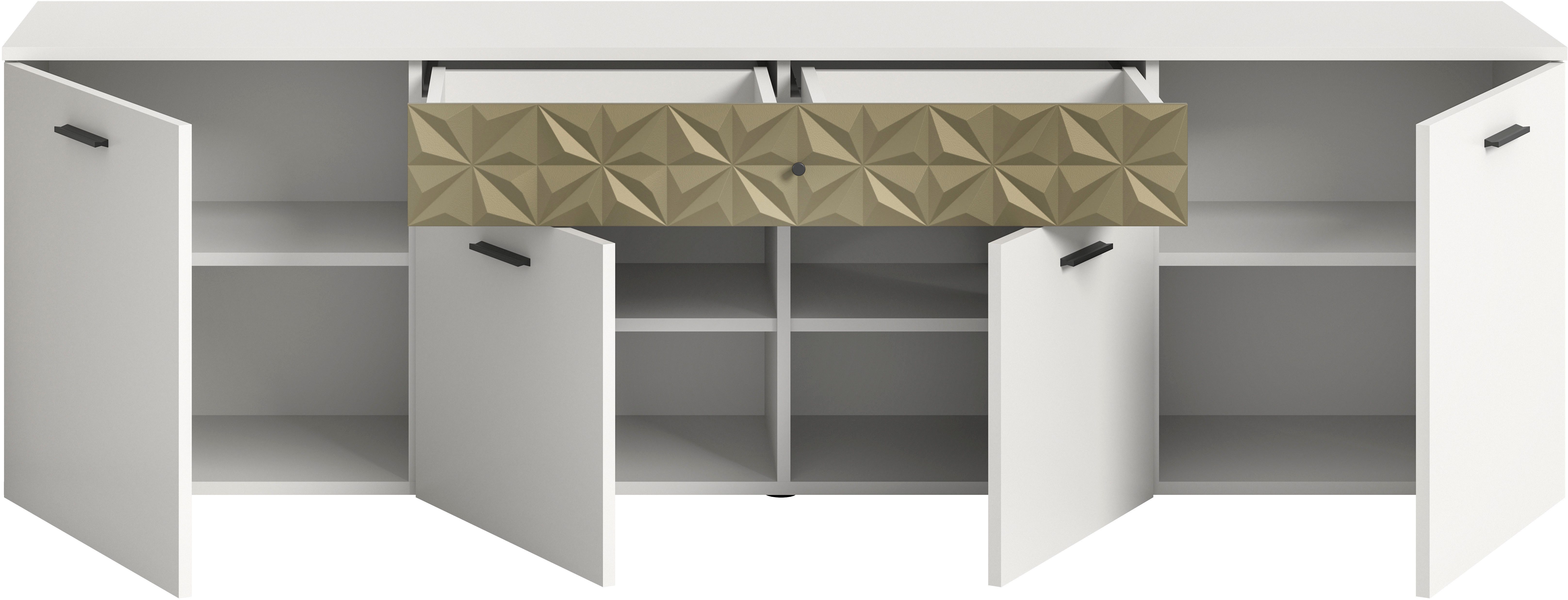INOSIGN Tv-meubel Vicenza, breedte 190cm, ornamentafwerking, 4 deuren, 1 lade 8 vakken, metalen grepen, tv-kast, televisiekast, mediaboard