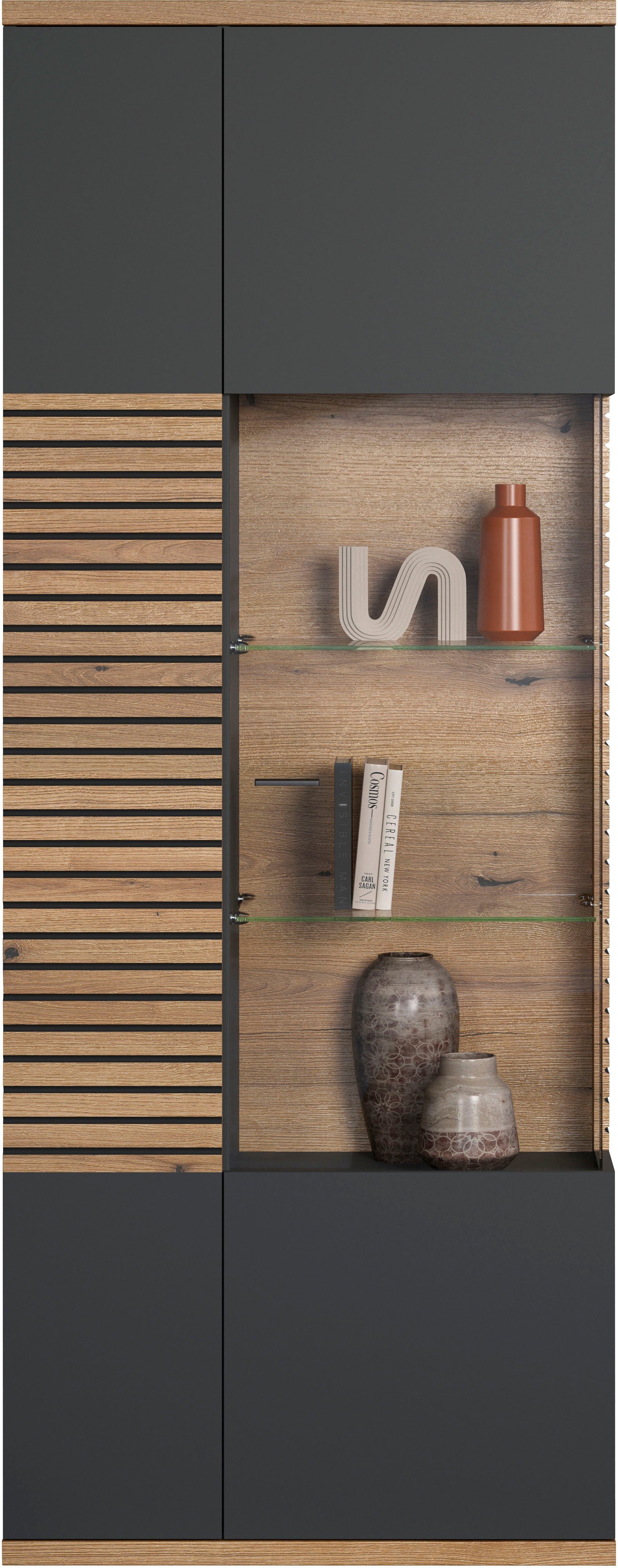 INOSIGN Vitrinekast Norris Woonkamer vitrine in ribbellook en royale presentatieoppervlak