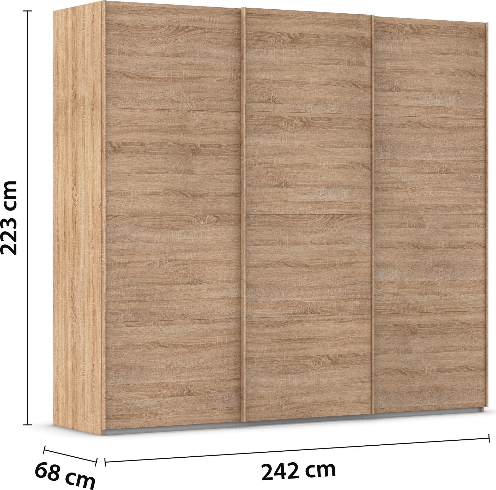 rauch Schuifdeurkast Kledingkast Kast Garderobe Slaapkamerkast EVELYN in elegante stijl, in 5 breedtes, handgrepen in corpuskleur made in germany