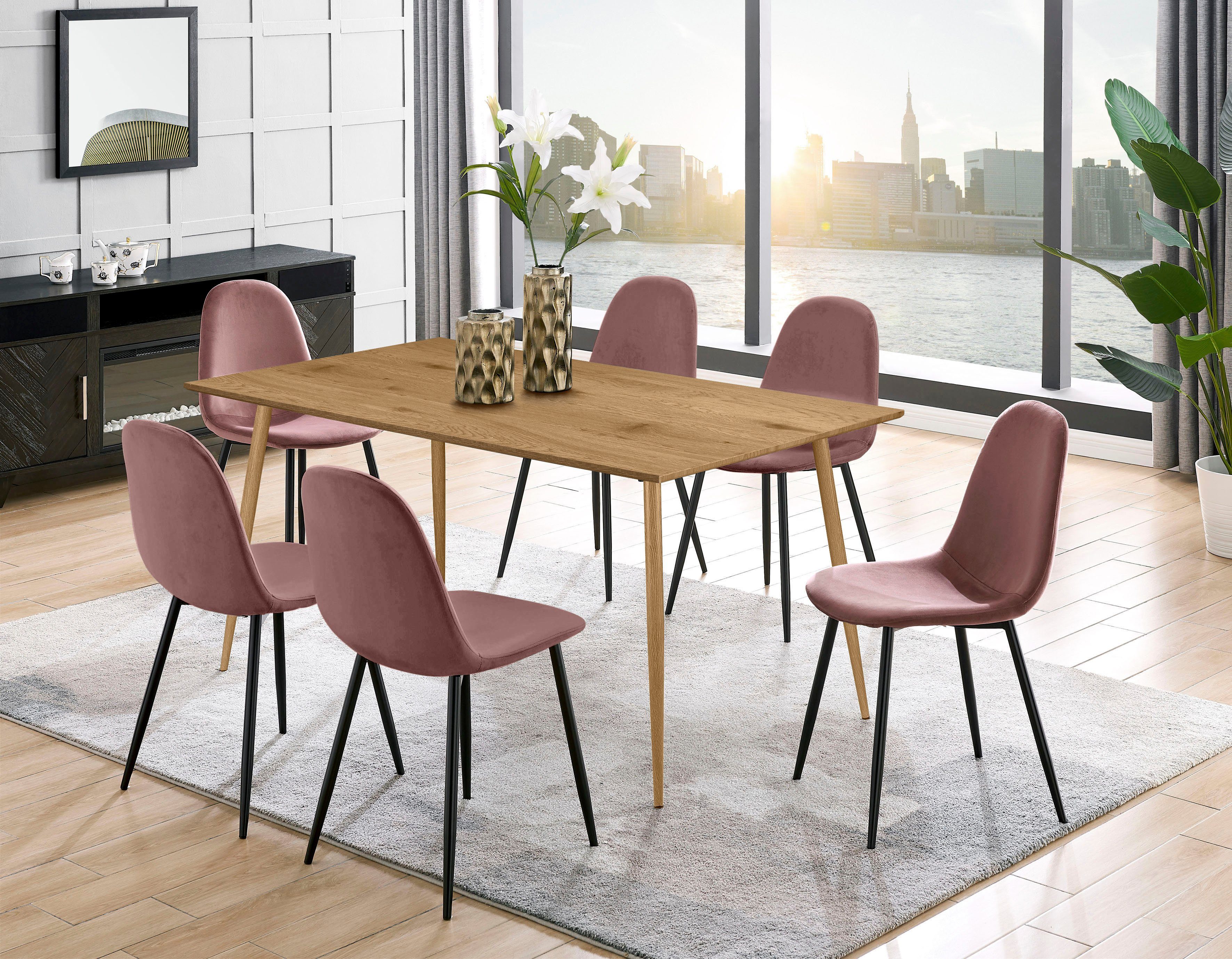 Leonique Eethoek Eadwine, TOPSELLER! Tafel plus 4 stoelen, zitgroep bestaande uit eettafel 160 cm en 4 eetkamerstoelen, gestoffeerde stoelen (set, 5-delig)
