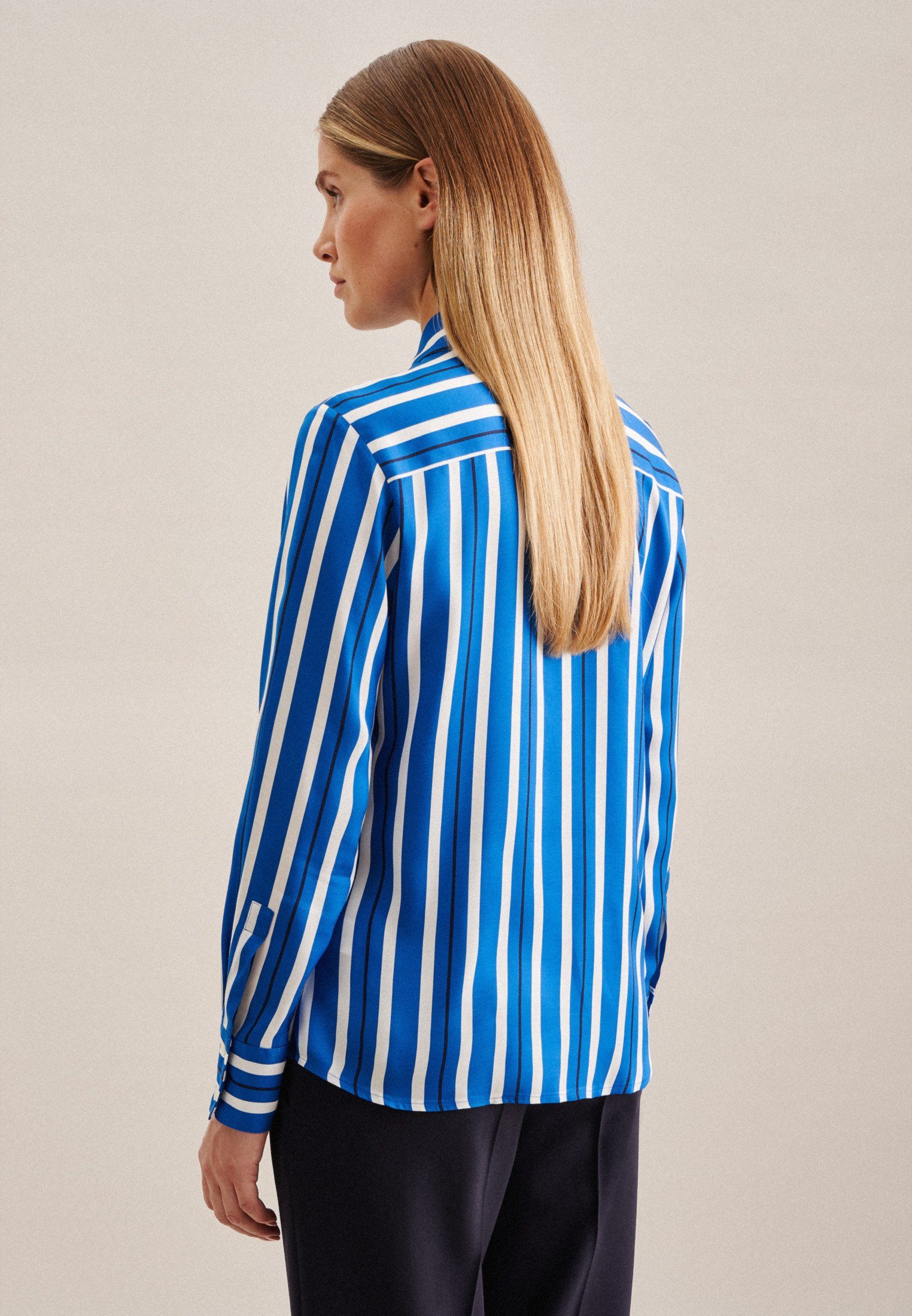 seidensticker Overhemdblouse Zwarte roos Lange mouwen kraag strepen