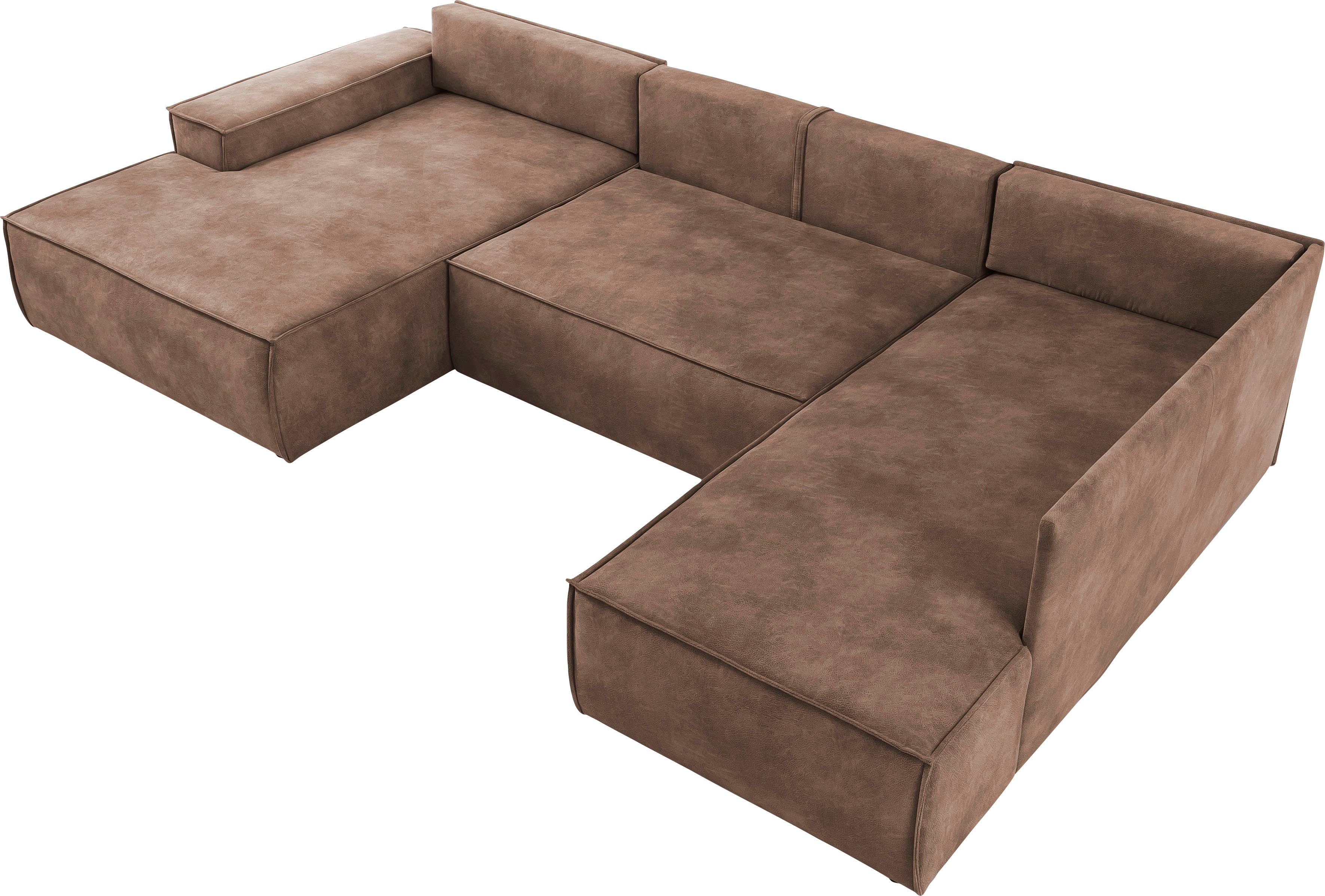 Home affaire Zithoek SHERWOOD 329 cm, U-vorm, slaapbank, Slaapfunctie met bedkist (194x139 cm), cord, vintage, fluweel