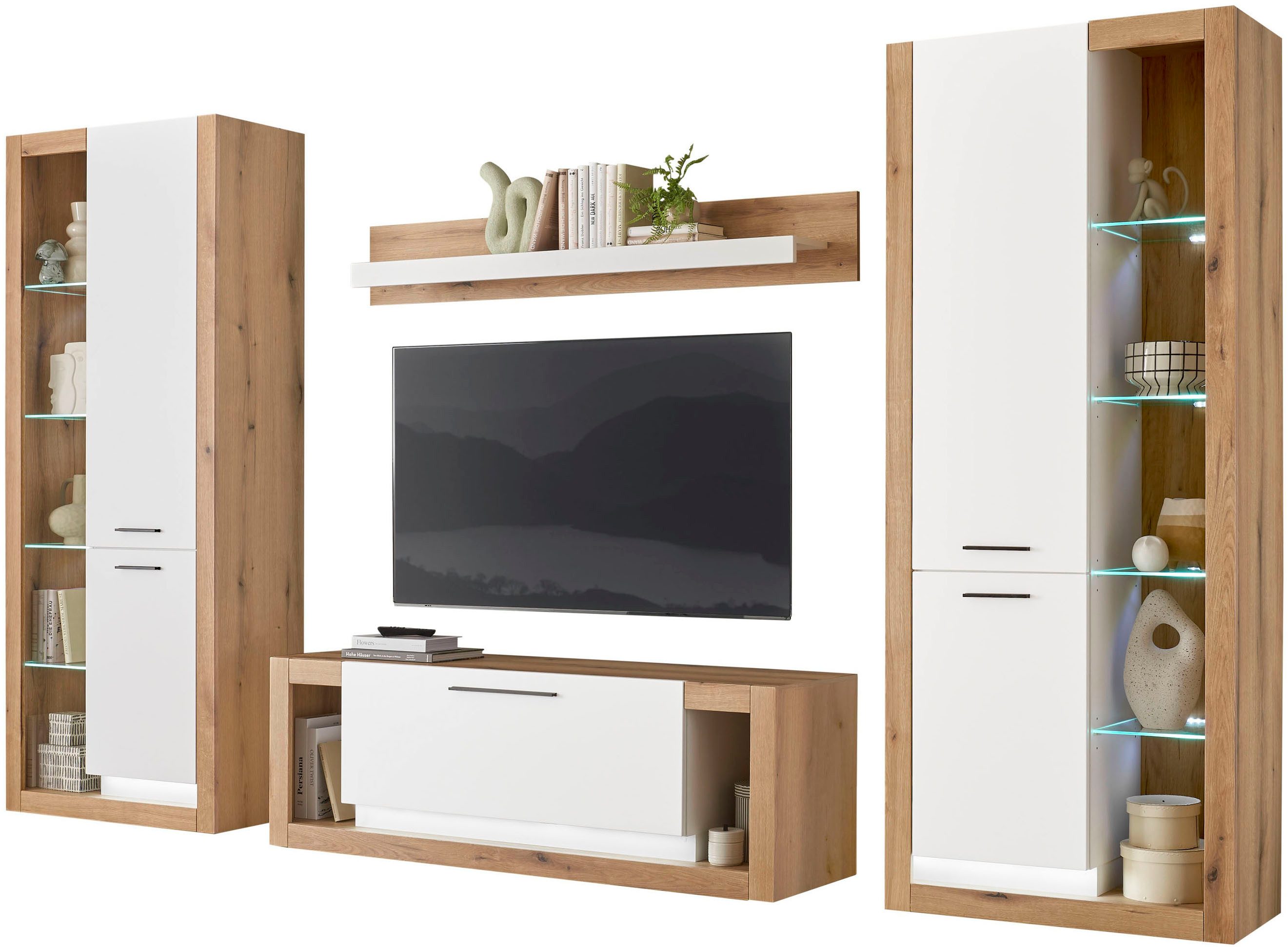 INOSIGN Wandmeubel Brixen, moderne opbouwwand, woonkamer set, eik Evoke decor met wit (set, 4-delig)