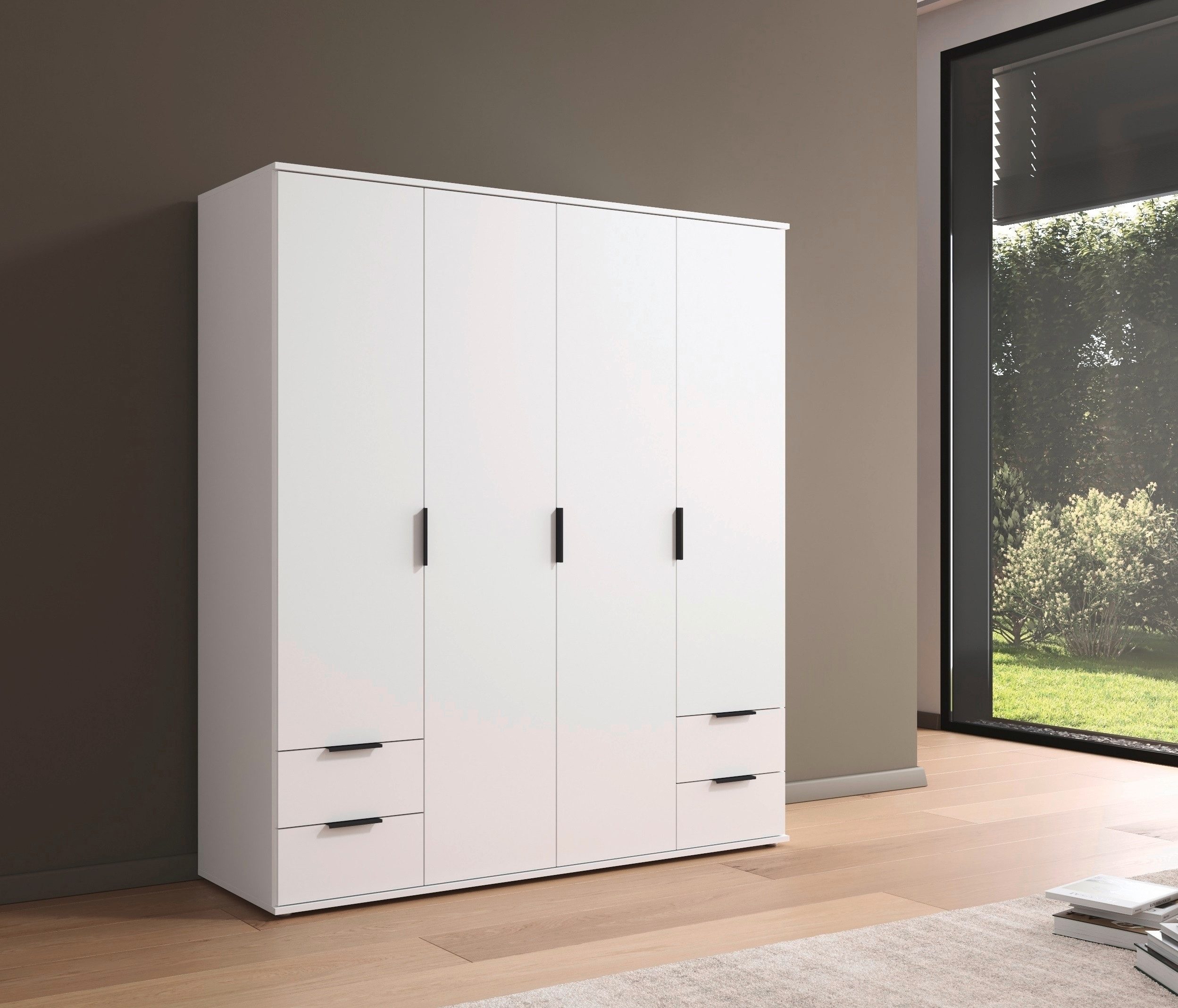 rauch Draaideurkast Kledingkast Kast Garderobe Wasmand ESSEA 4-deurs Breedte 168 cm met 4 lades en moderne grepen MADE IN GERMANY