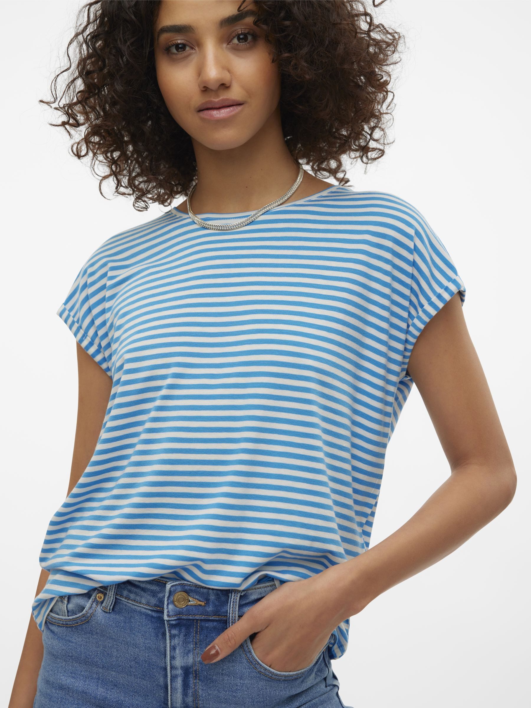 Vero Moda Shirt met ronde hals VMAVA PLAIN SS TOP STRIPE GA JRS NOOS