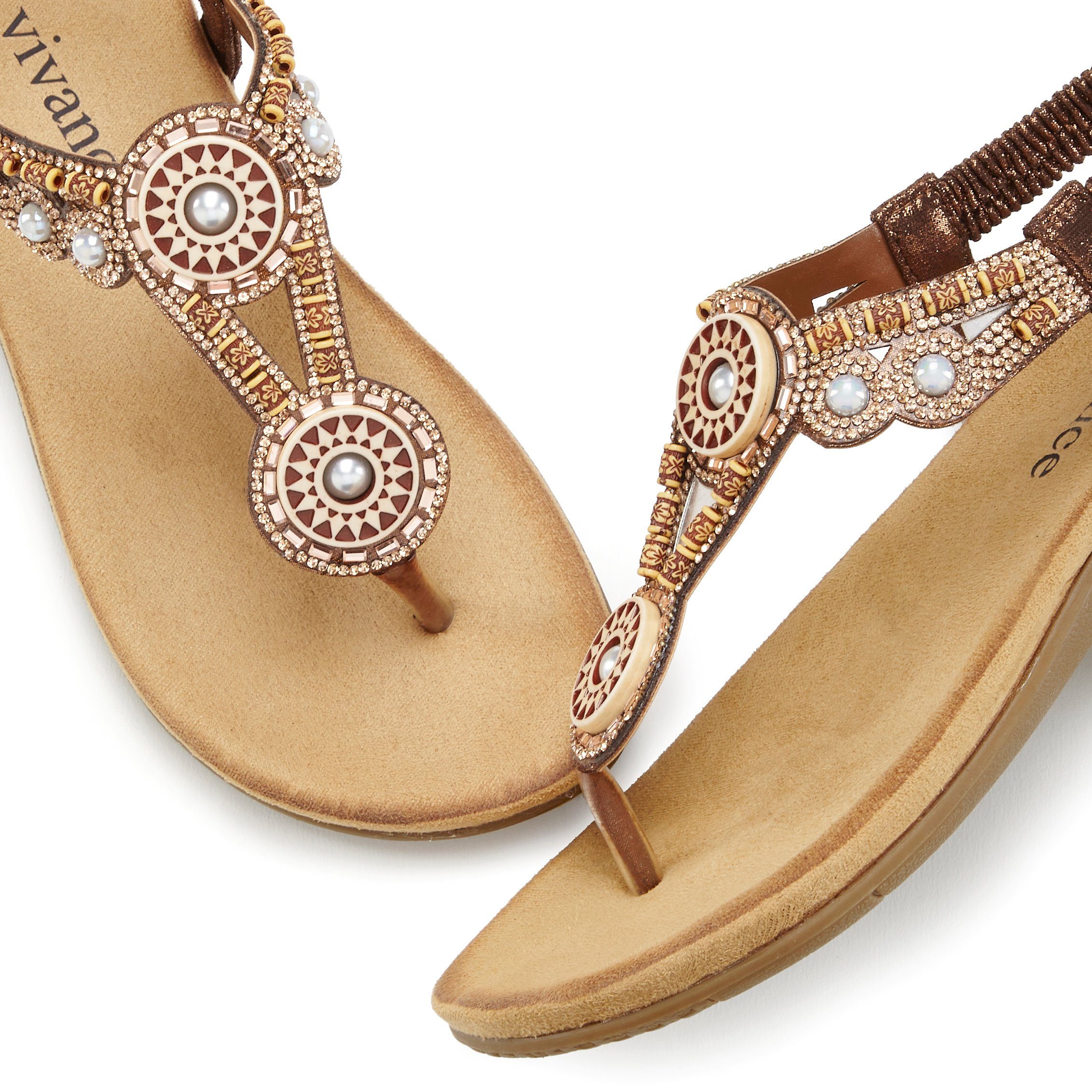 Vivance Teenslippers Sandaal, zomerschoen, pantoletten met parels en steentjes VEGAN