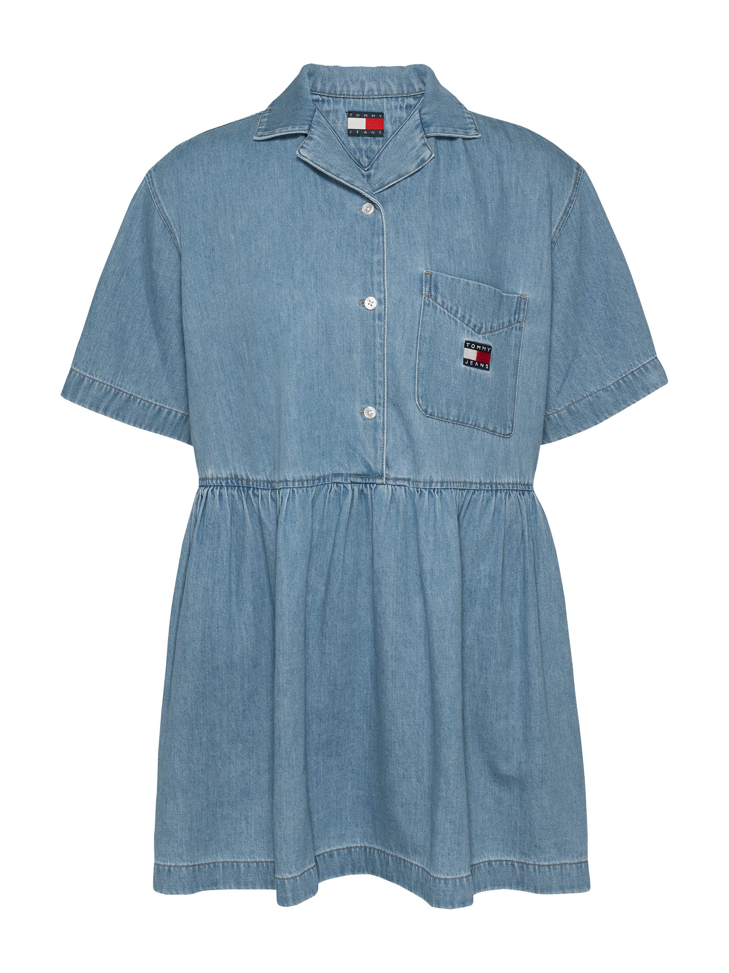 TOMMY Jeans jurk TJW LT DENIM DRESS EXT in mini-lengte, met logo-borduursel, in blauwe was