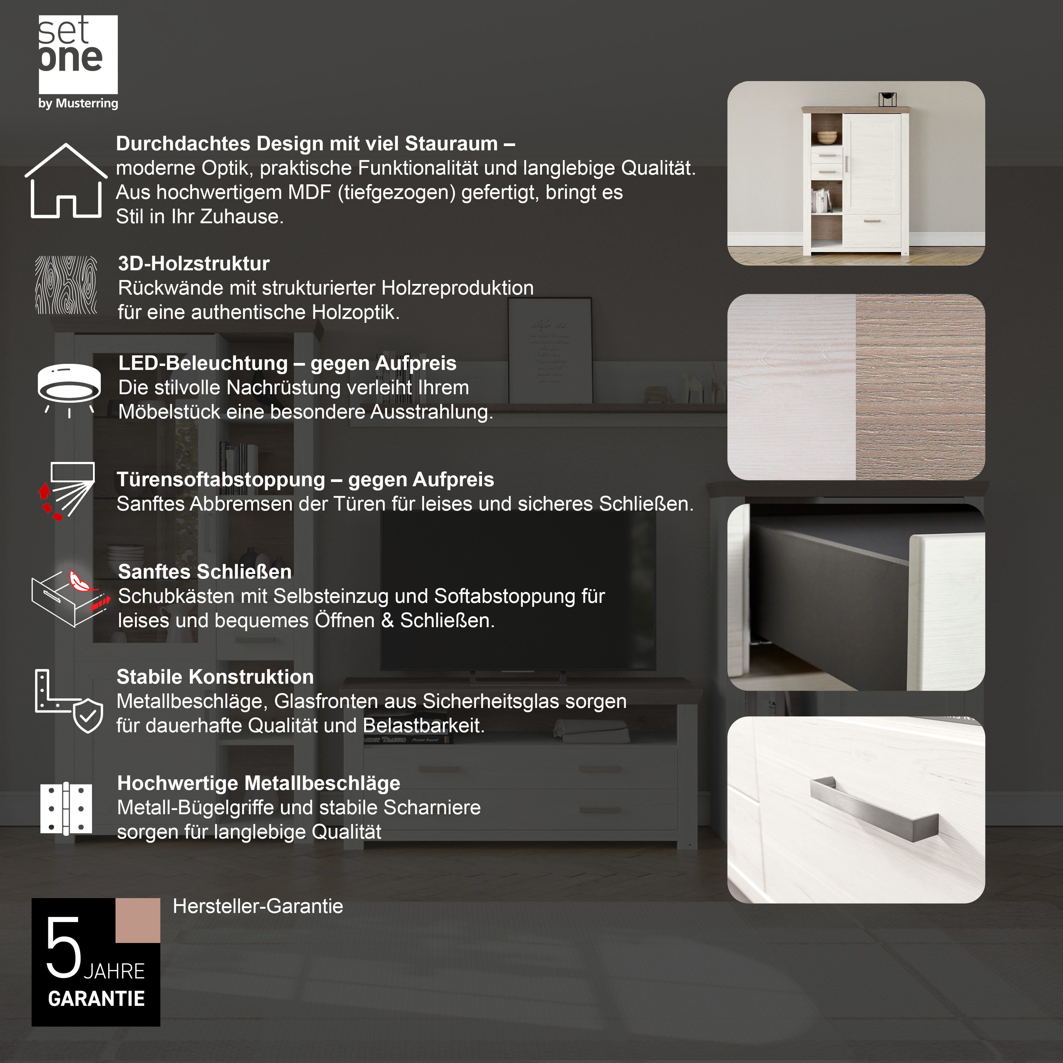 set one by Musterring Highboard York Type 25 en 26, in 3 kleurvarianten, verlichting optioneel, breedte 105 cm
