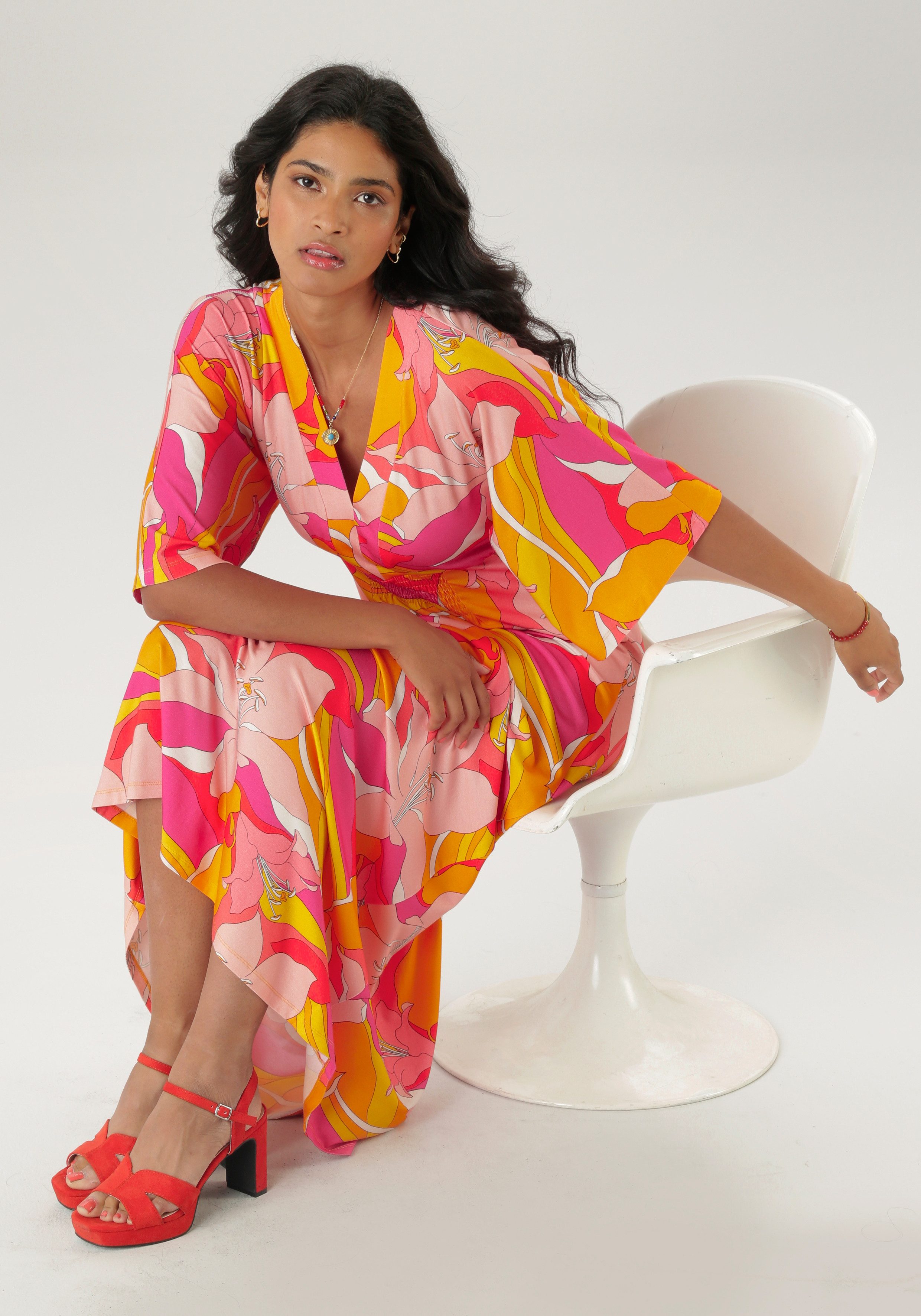 Aniston SELECTED Maxi-jurk met wijde 3/4-mouwen - nieuwe collectie