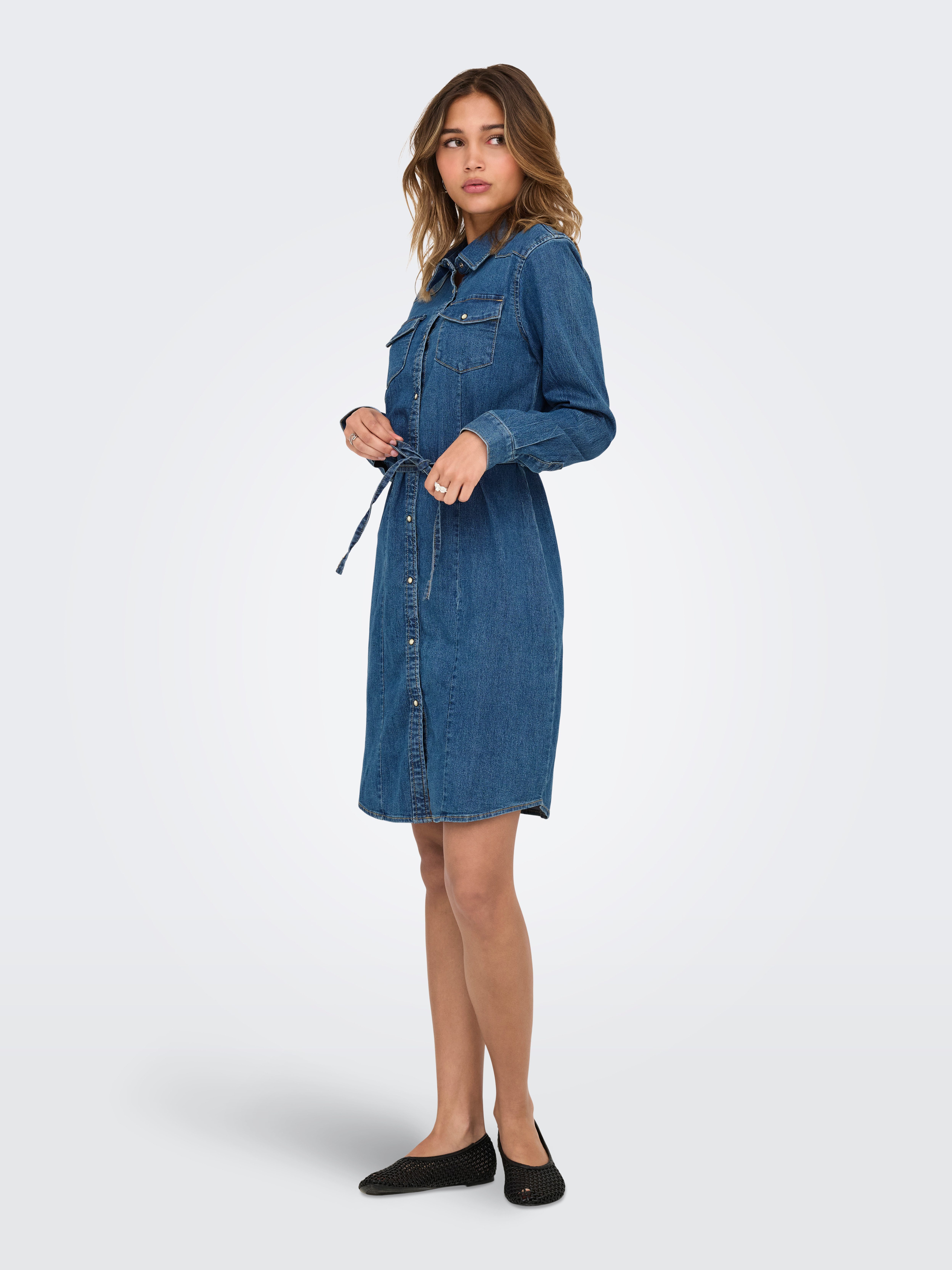 Only Jeans jurk ONLSASIA L/S STRETCH DNM DRESS AKM