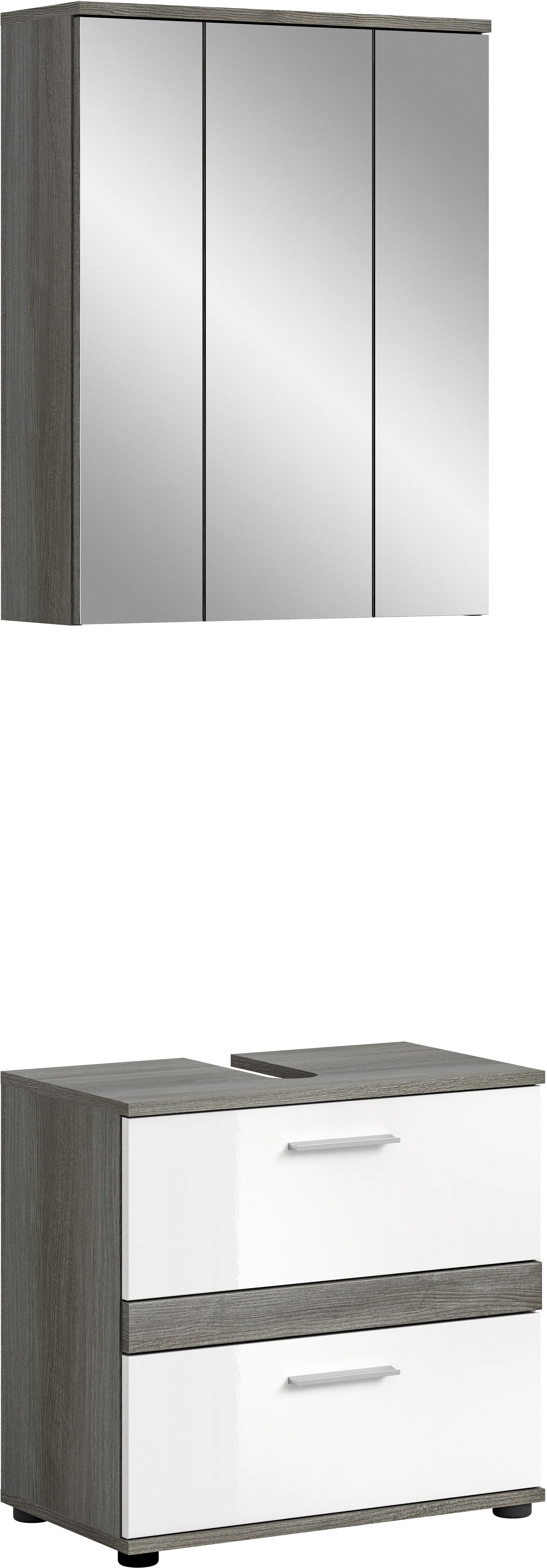 welltime Badmeubelset Lucca, bestaande uit: 1x wastafelonderkast & 1x spiegelkast (set, 2 stuks) badmeubelsets grijs