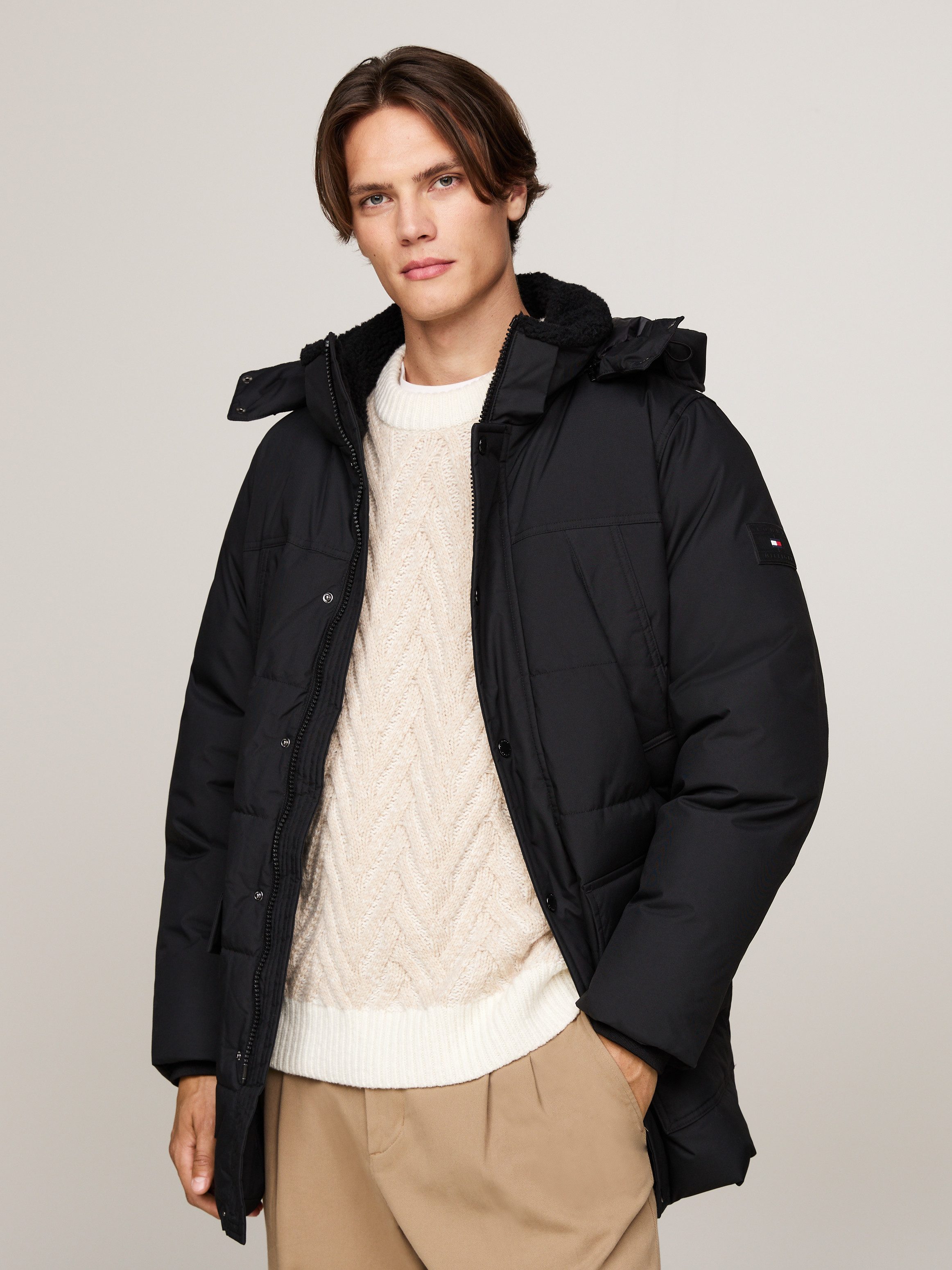 Tommy Hilfiger Parka Rockie Utility Parka hoog gesloten, staande kraag met faux bont