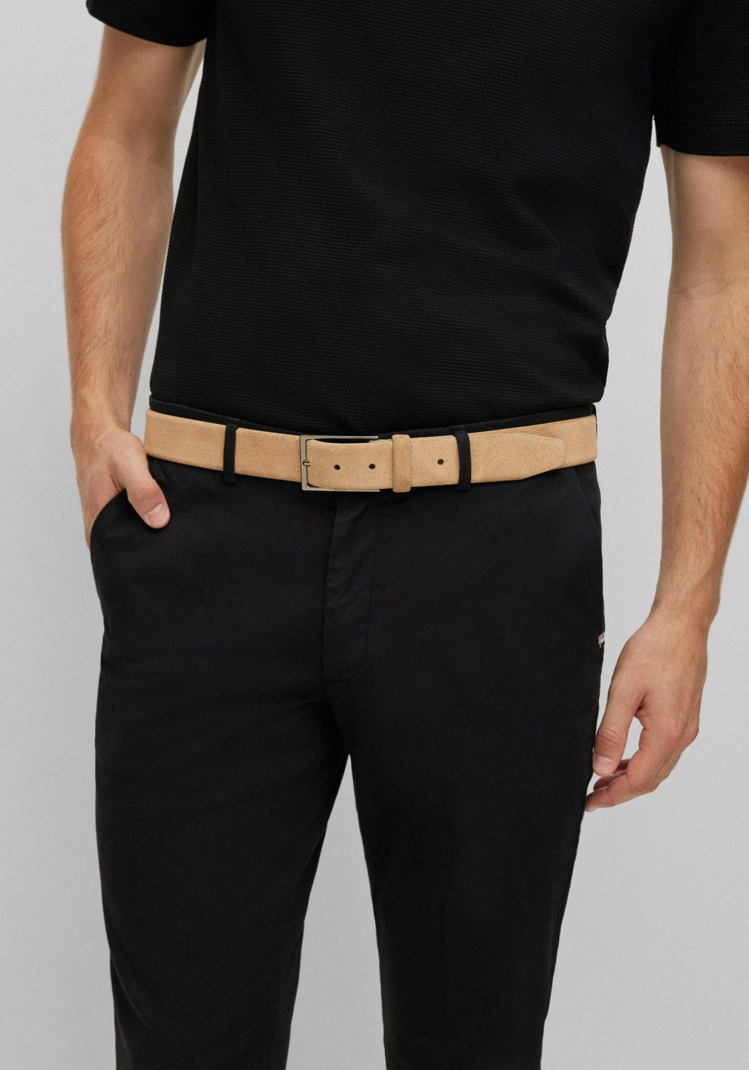 Boss Leren riem Calindo van suedeleer met metalen logo-sluiting