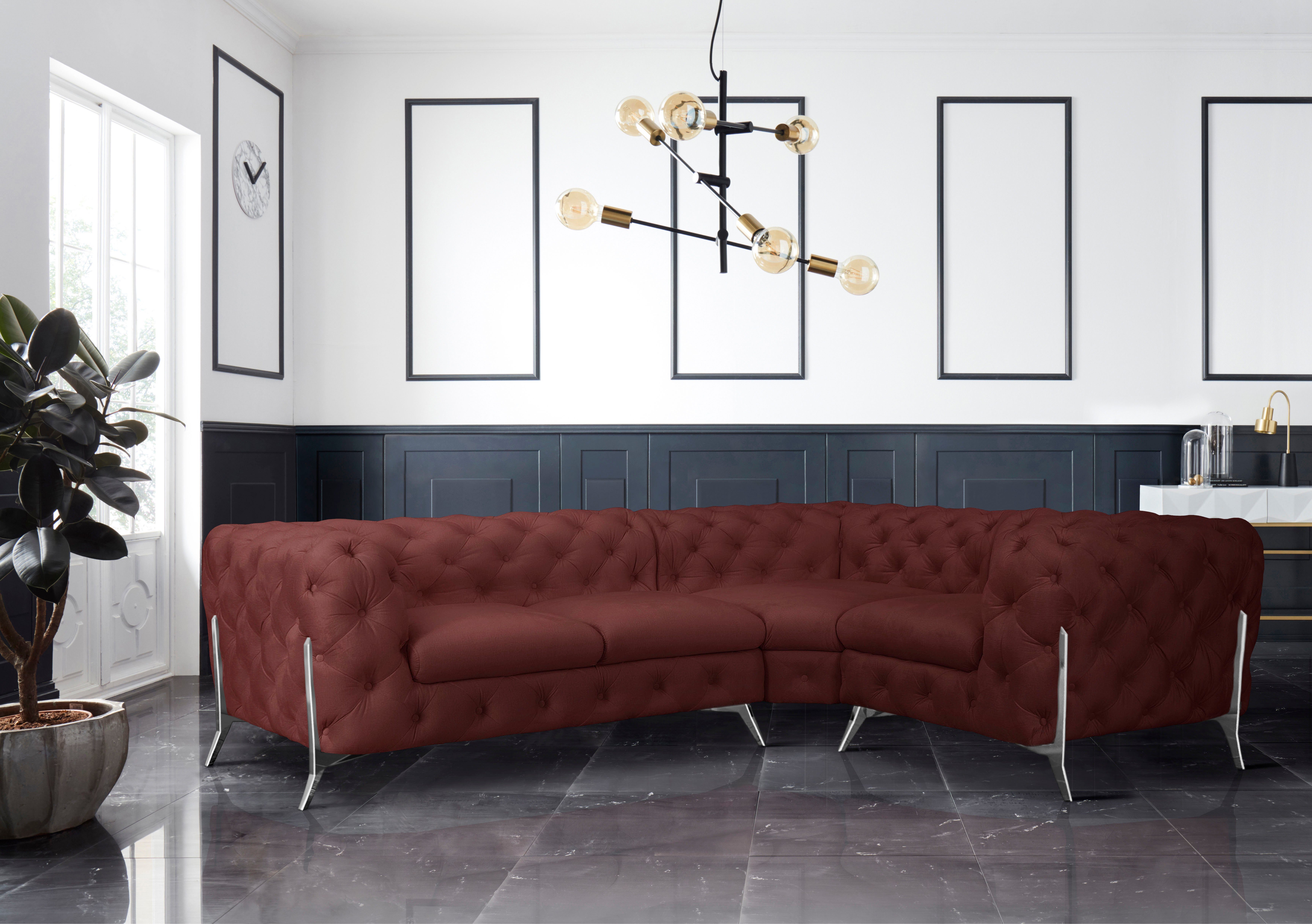 Leonique Chesterfield-bank Amaury L-vorm moderne chersterfield-look, breedte 262 cm, kleur van de poten ter keuze