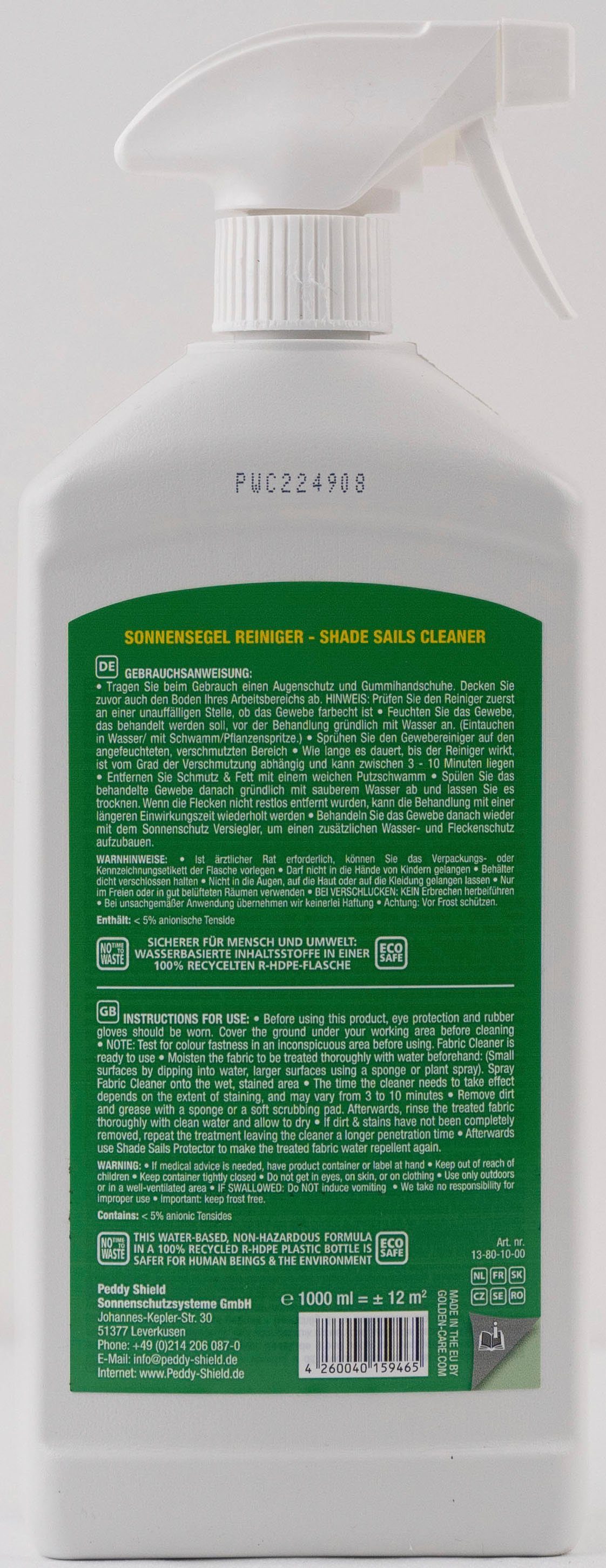 Peddy Shield Allesreiniger Zonneschermreiniger en vlekkenverwijderaar