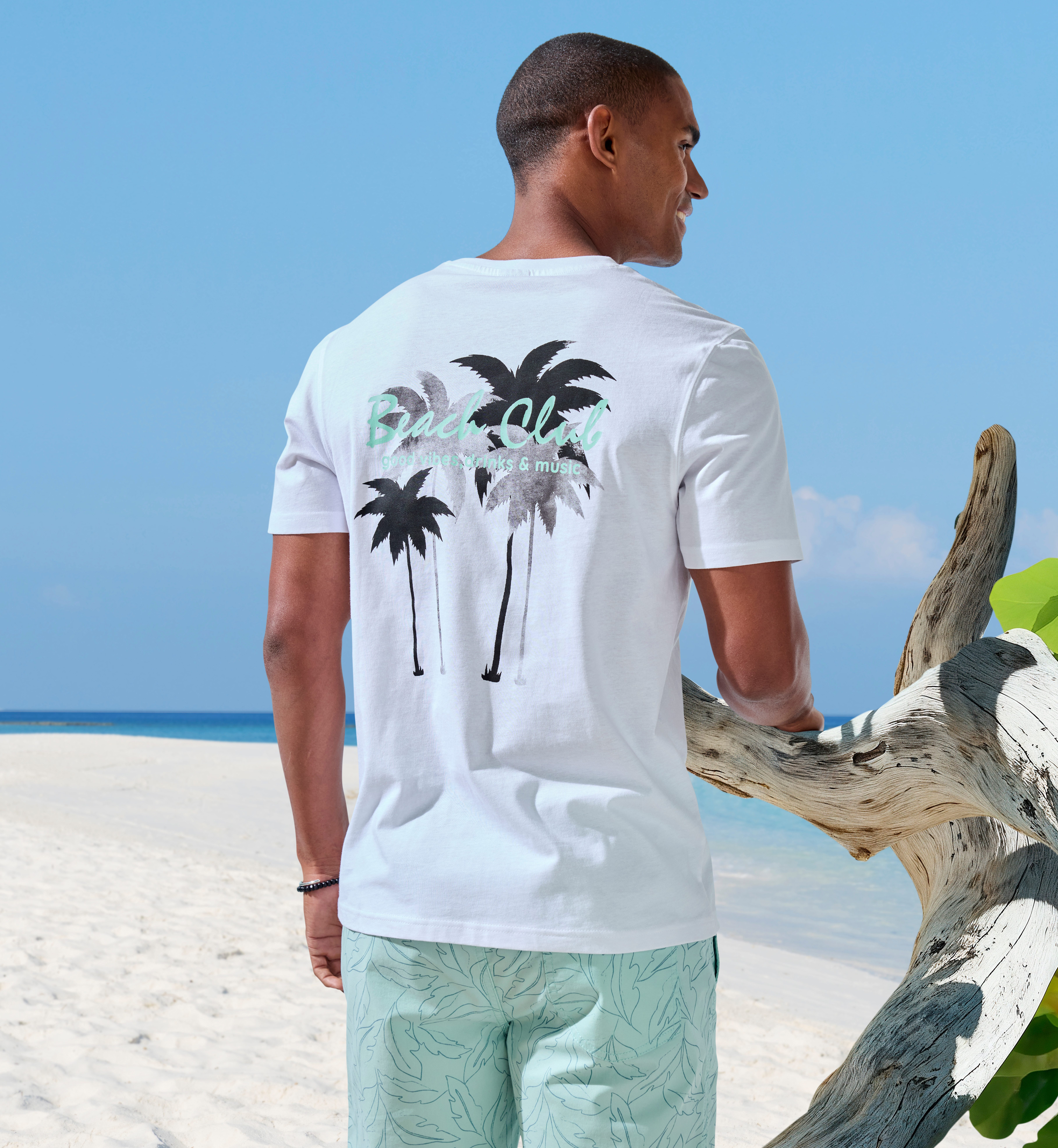 Beachtime T-shirt Met grote print op de rug Regular-fit, met print voor en achter