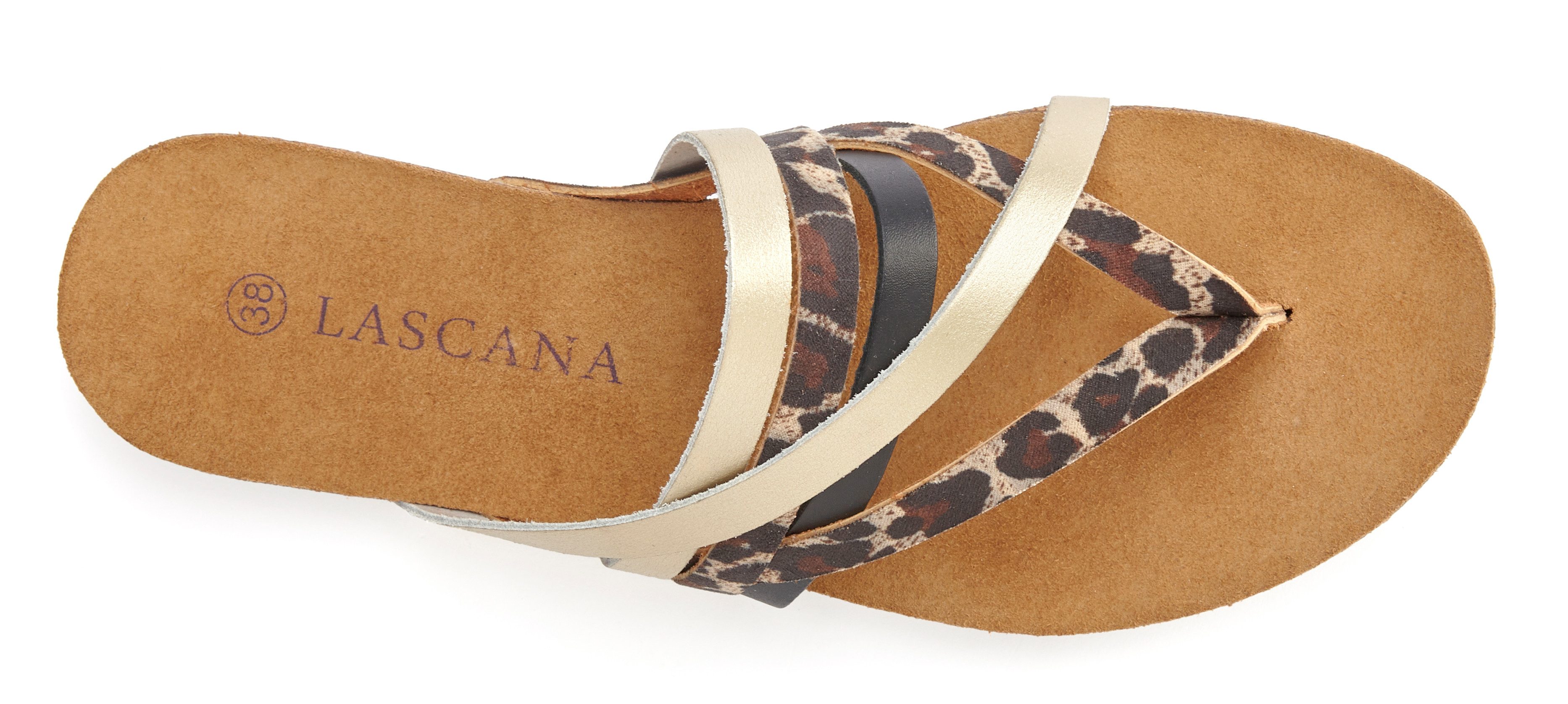 Lascana Teenslippers Sandaal, pantoletten van leer met kurken voetbed
