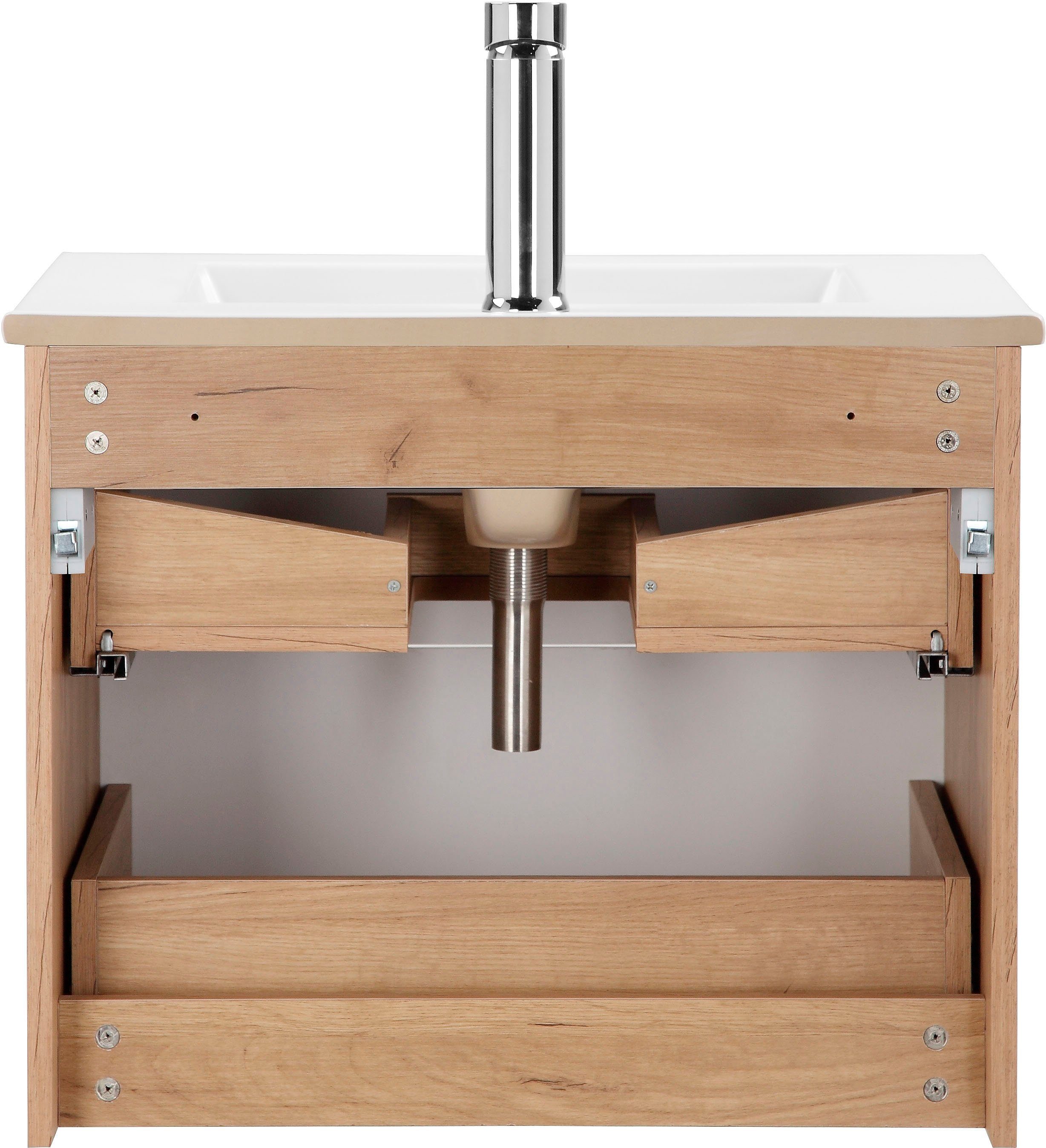 welltime Badkamerserie Lund badkamermeubelset badkamerkast badkamerset Spiegelkast, wastafelonderkast en wasbak breedte 60 cm (complete set)
