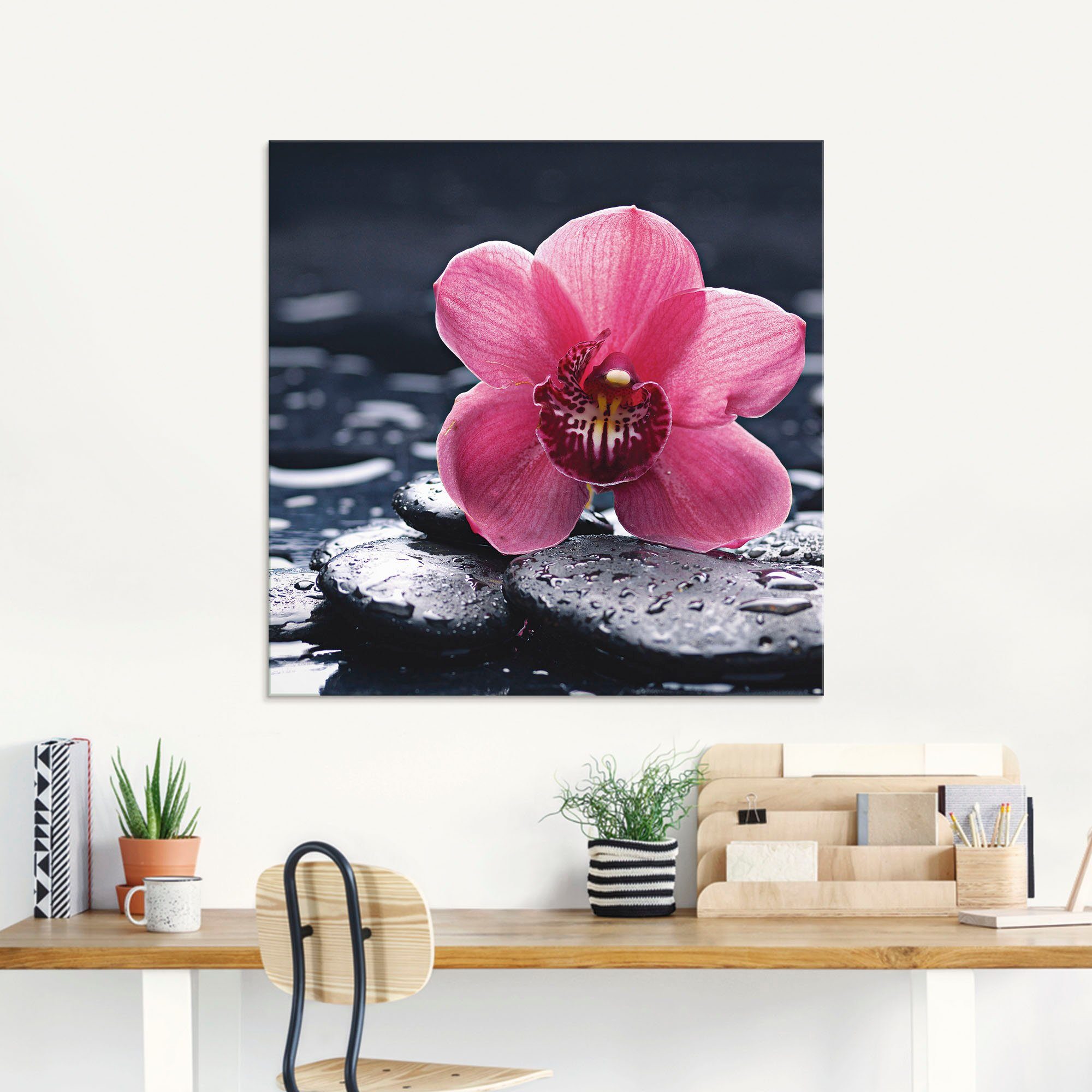 Artland Print op glas Stilleven met kiezel en een orchidee