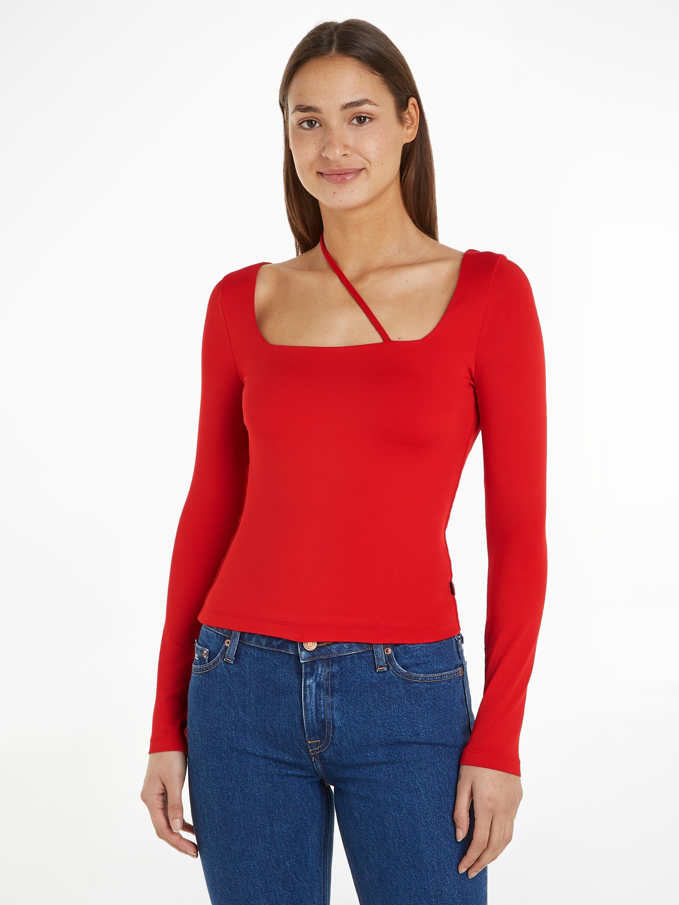 TOMMY JEANS Crop-top met vierkante uitsparing en stijlvol extra koord