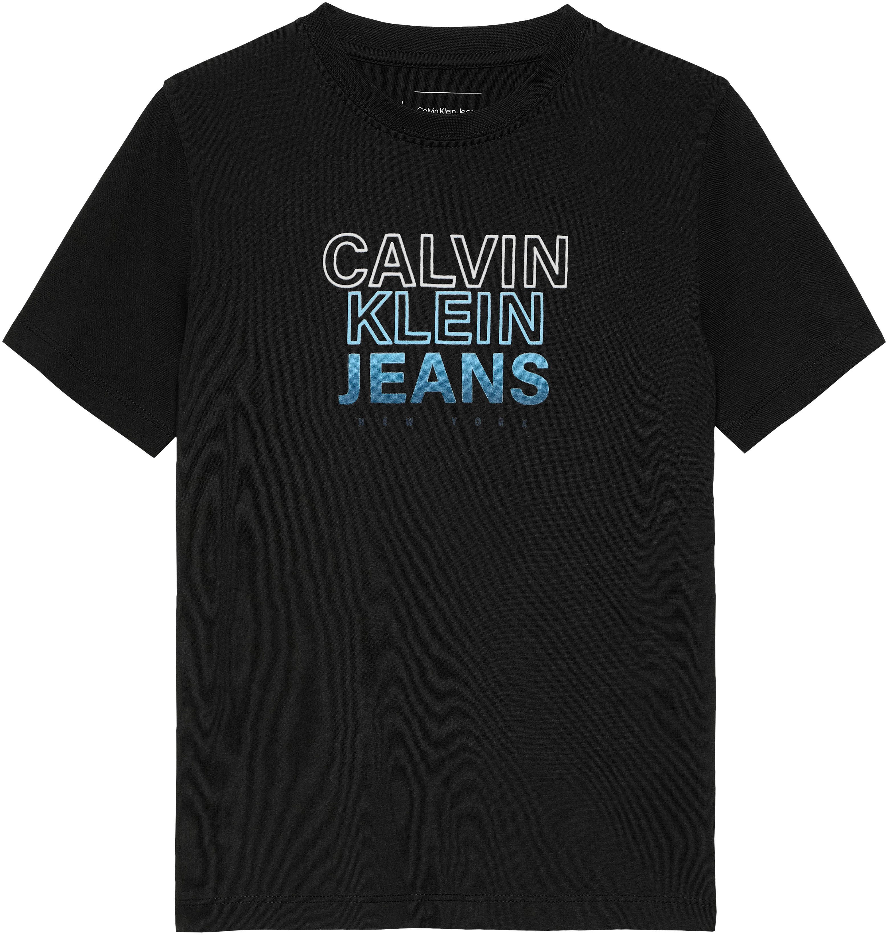 Calvin Klein Shirt met ronde hals GRADIENT FLOCK LOGO SS T-SHIRT voor kinderen tot 16 jaar met logo-opdruk