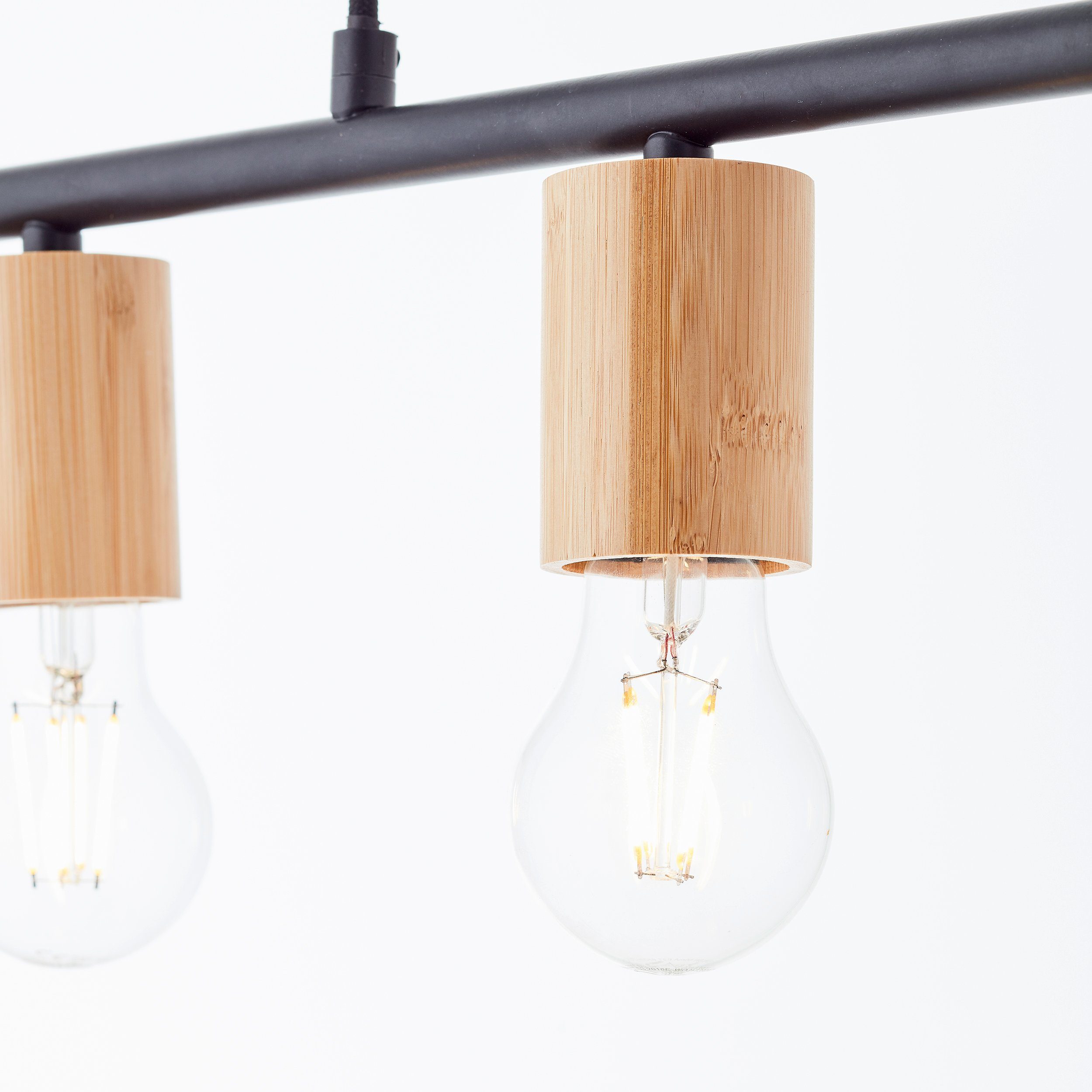 Brilliant Leuchten Hanglamp KERRY 113 x 80 x 5 cm, 5 x e27, inkortbaar, metaal/bamboe, zwart/natuur (1 stuk)