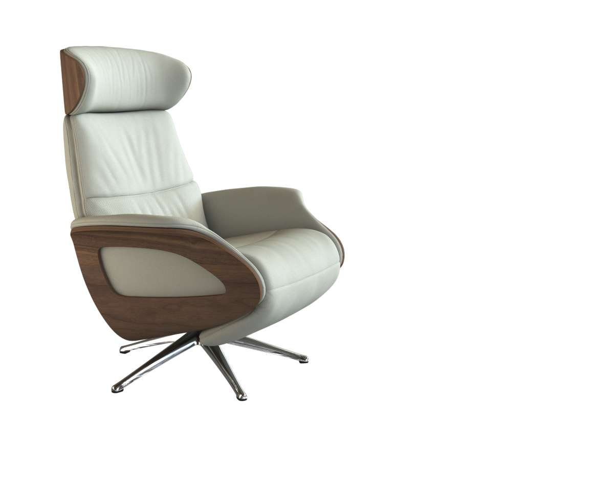 FLEXLUX Relaxfauteuil Clement praktische elektrische fauteuil Maat M, elektrische rug- en voetensteun, accu, armleuning Walnoot, aluminium voet