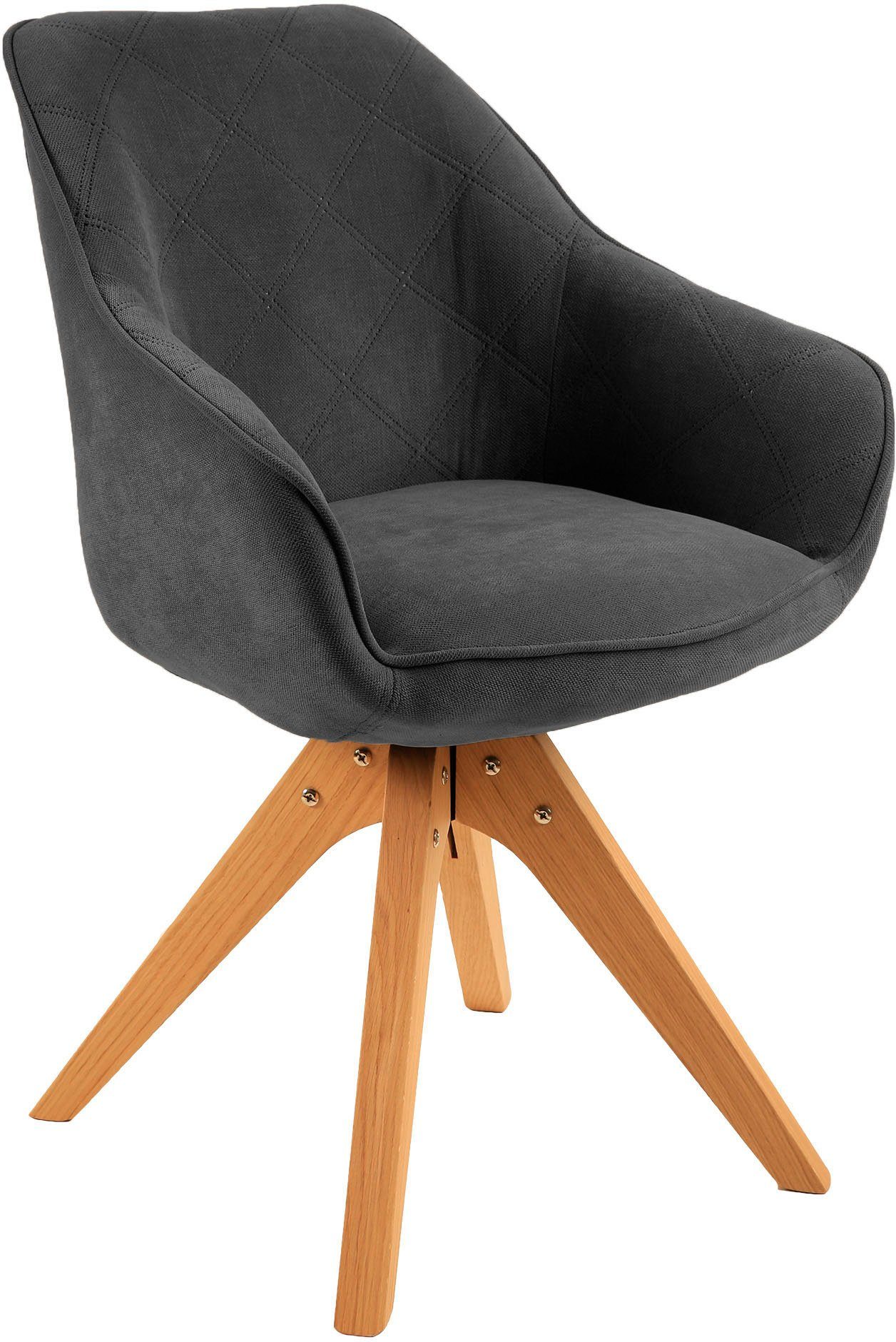 Home affaire Eetkamerstoel Lorena Draaistoel met massief houten frame, armleuningstoel 4 poot stoelen grijs