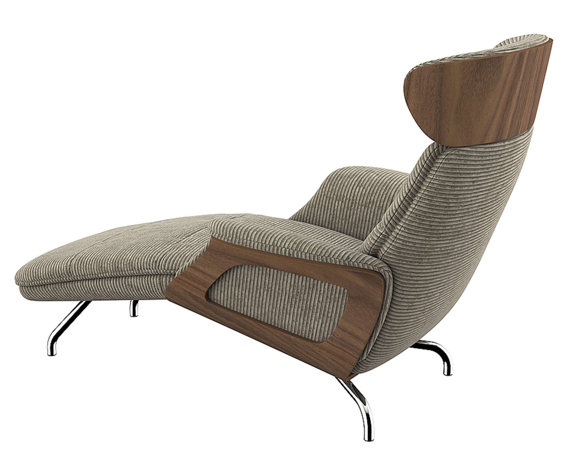 FLEXLUX Loungestoel Clement chaise longue, relaxstoel, ligstoel Rug- en hoofdsteunverstelling, armleuning, walnoot, voet van aluminium