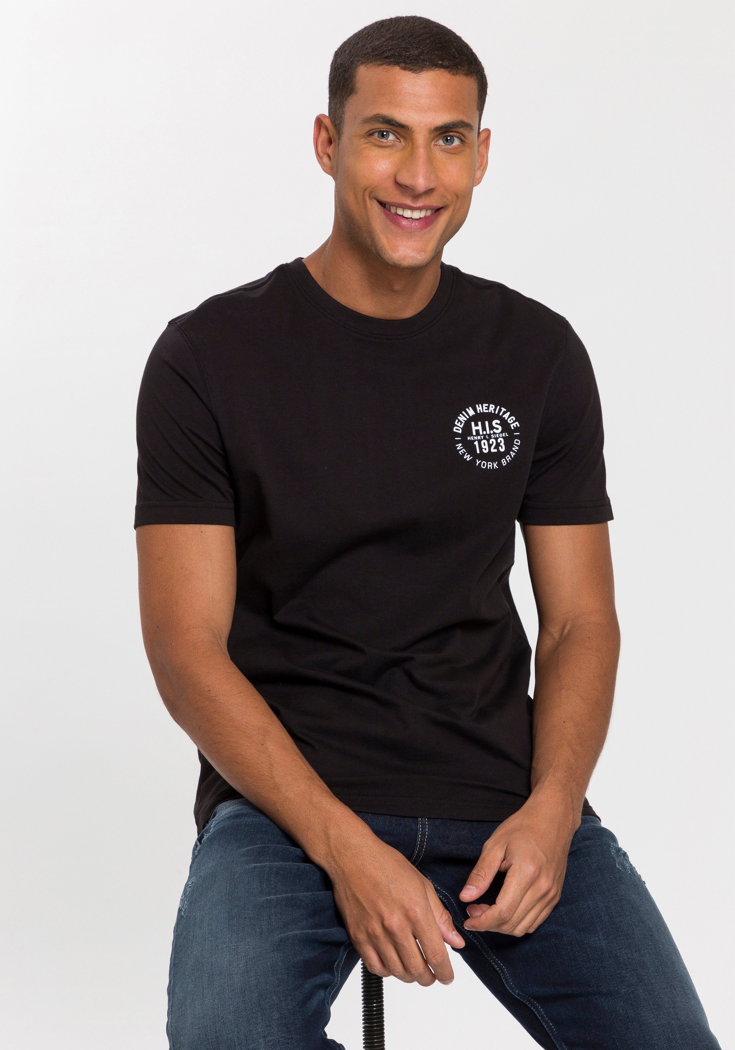 H.I.S T-shirt smal gesneden, bedrukt ontwerp, van 100% katoen (3-delig, Set van 3)